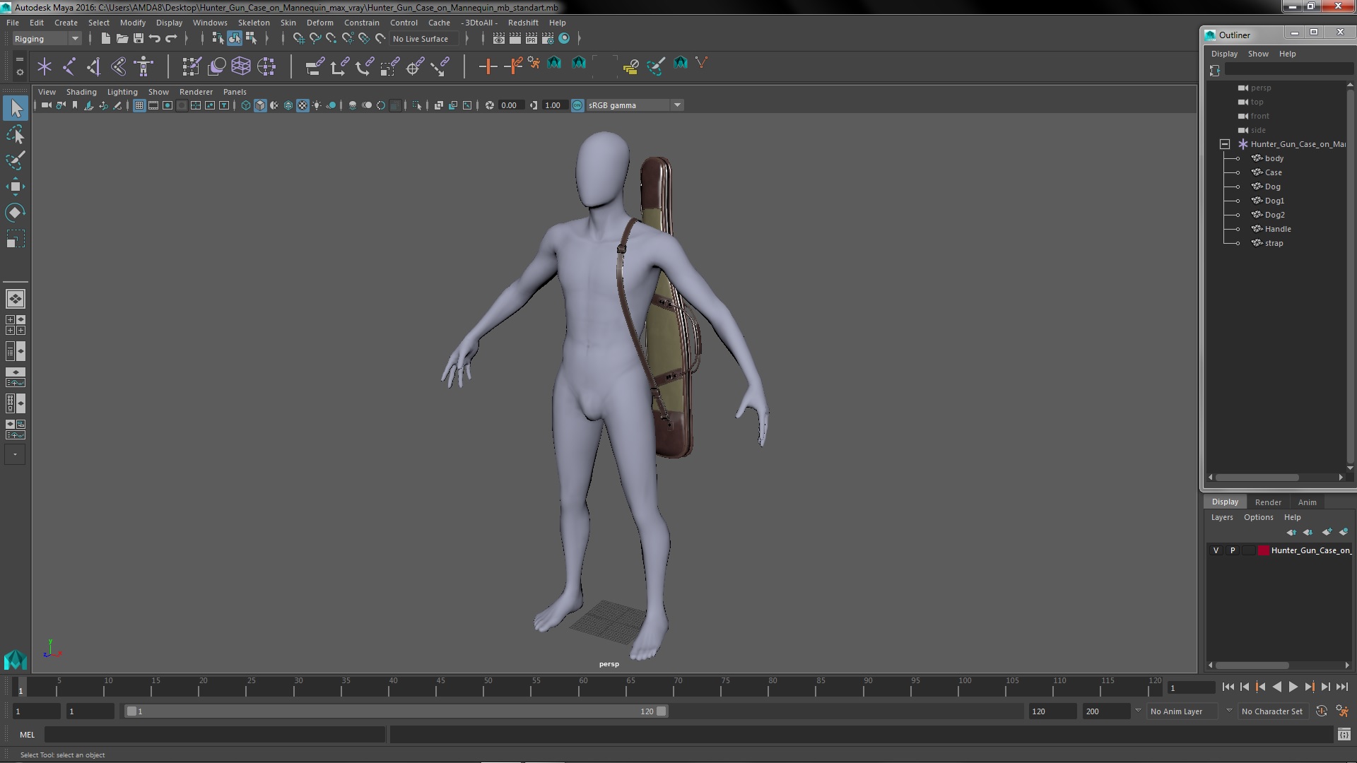 3D Hunter Gun Case on Mannequin model