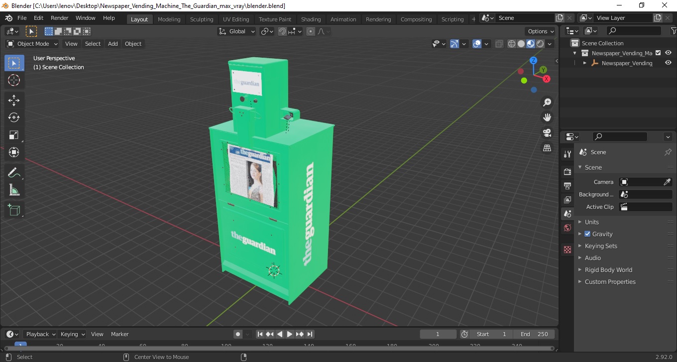 3D Newspaper Vending Machine The Guardian model