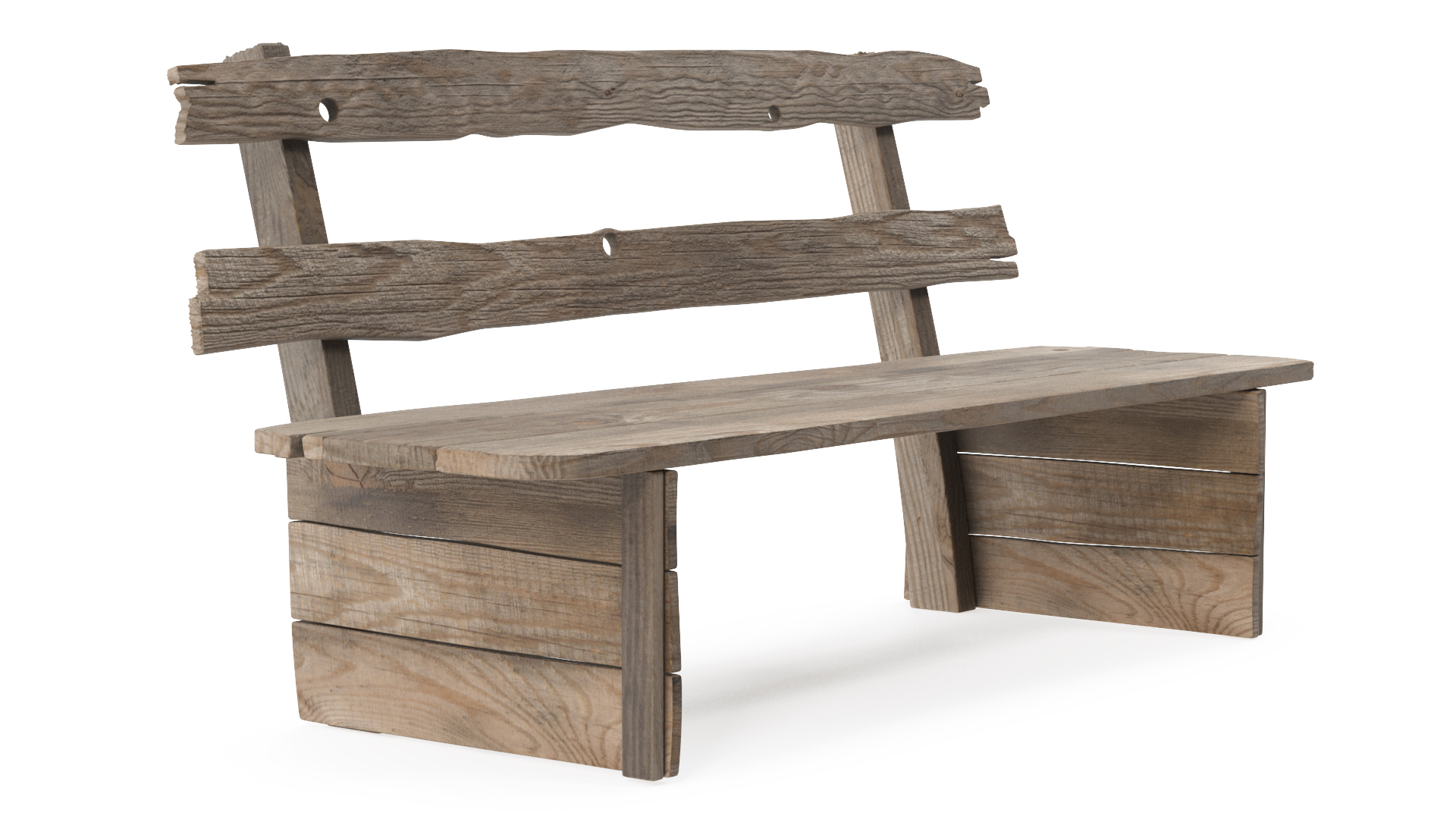 3D Old Wooden Bench