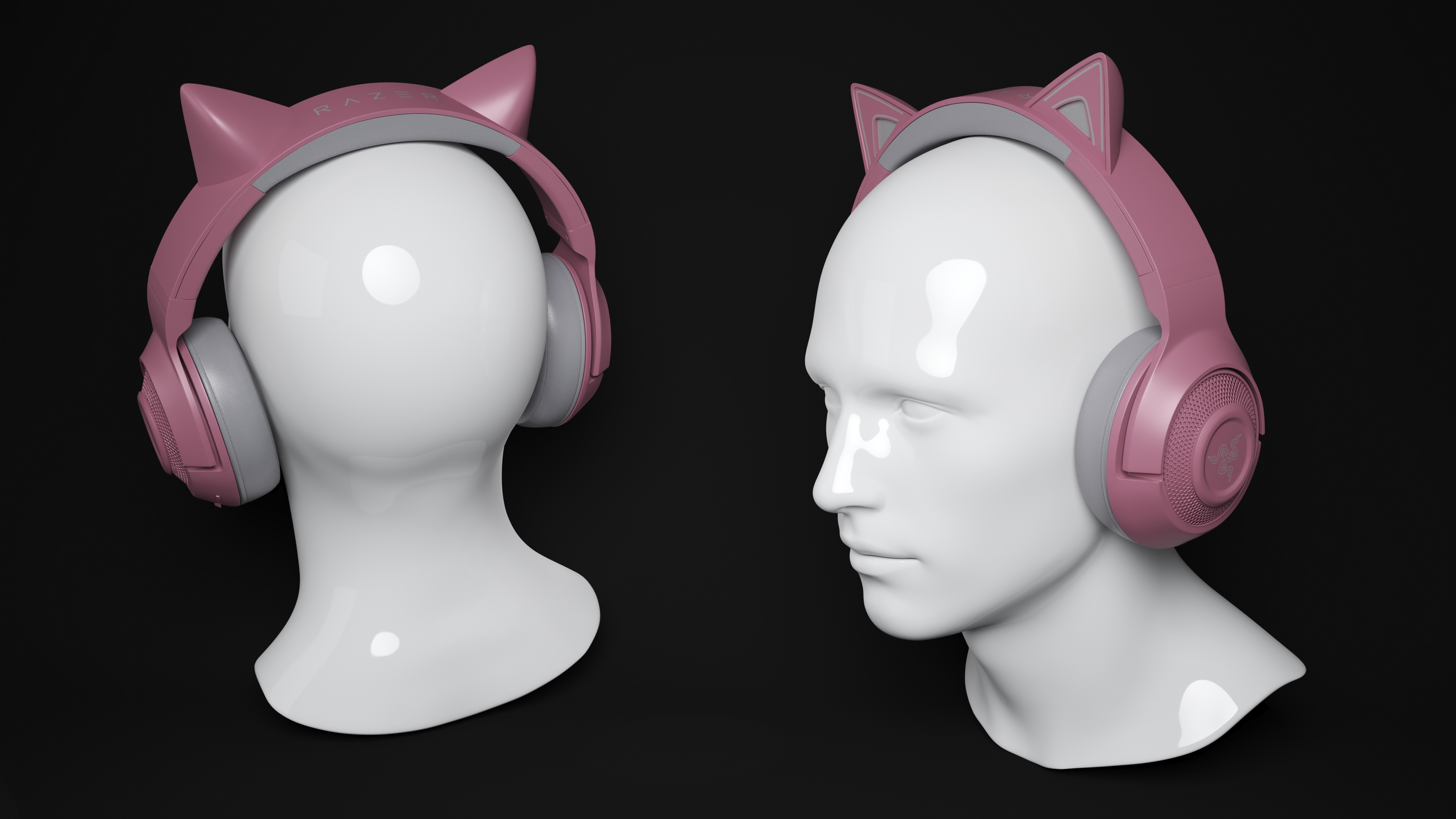 3D Mannequin Head Wearing Razer Kraken BT Kitty Edition Turned Off model