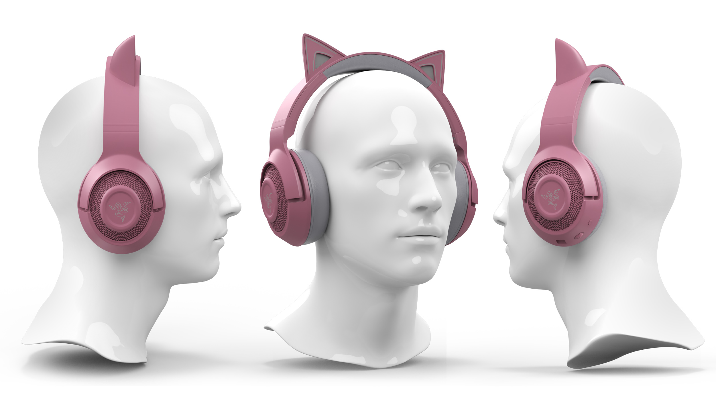 3D Mannequin Head Wearing Razer Kraken BT Kitty Edition Turned Off model