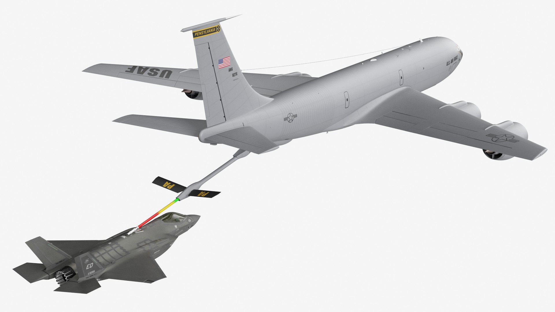 3D model Boeing KC 135 Stratotanker with F35 Lightning II Rigged