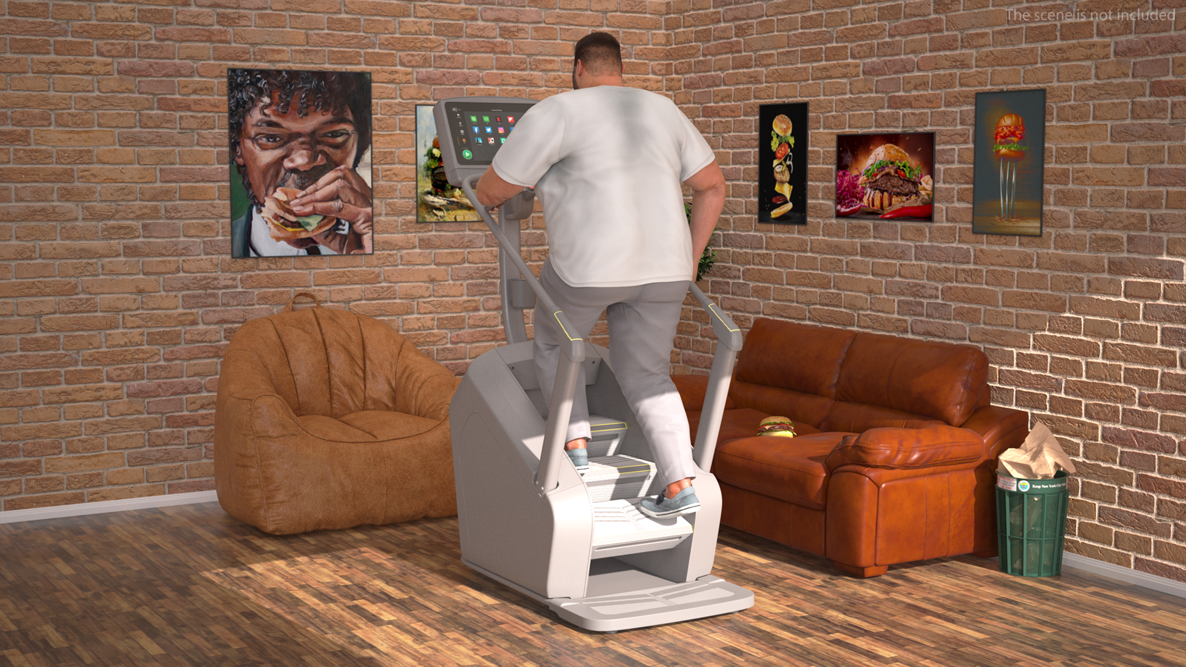 Fat Guy on a Stair Stepping Workout Fur 3D model