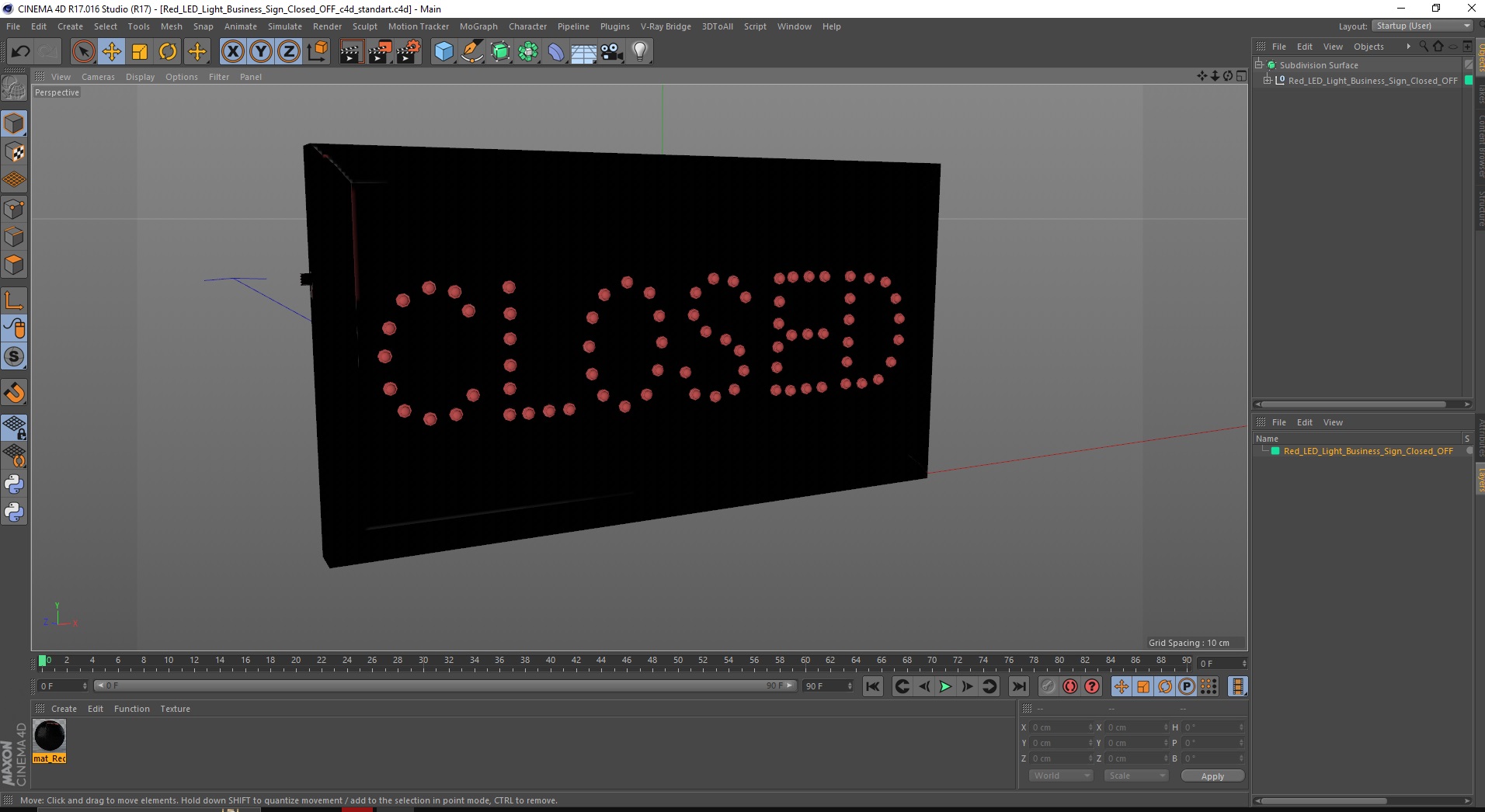 3D Red LED Light Business Sign Closed OFF model