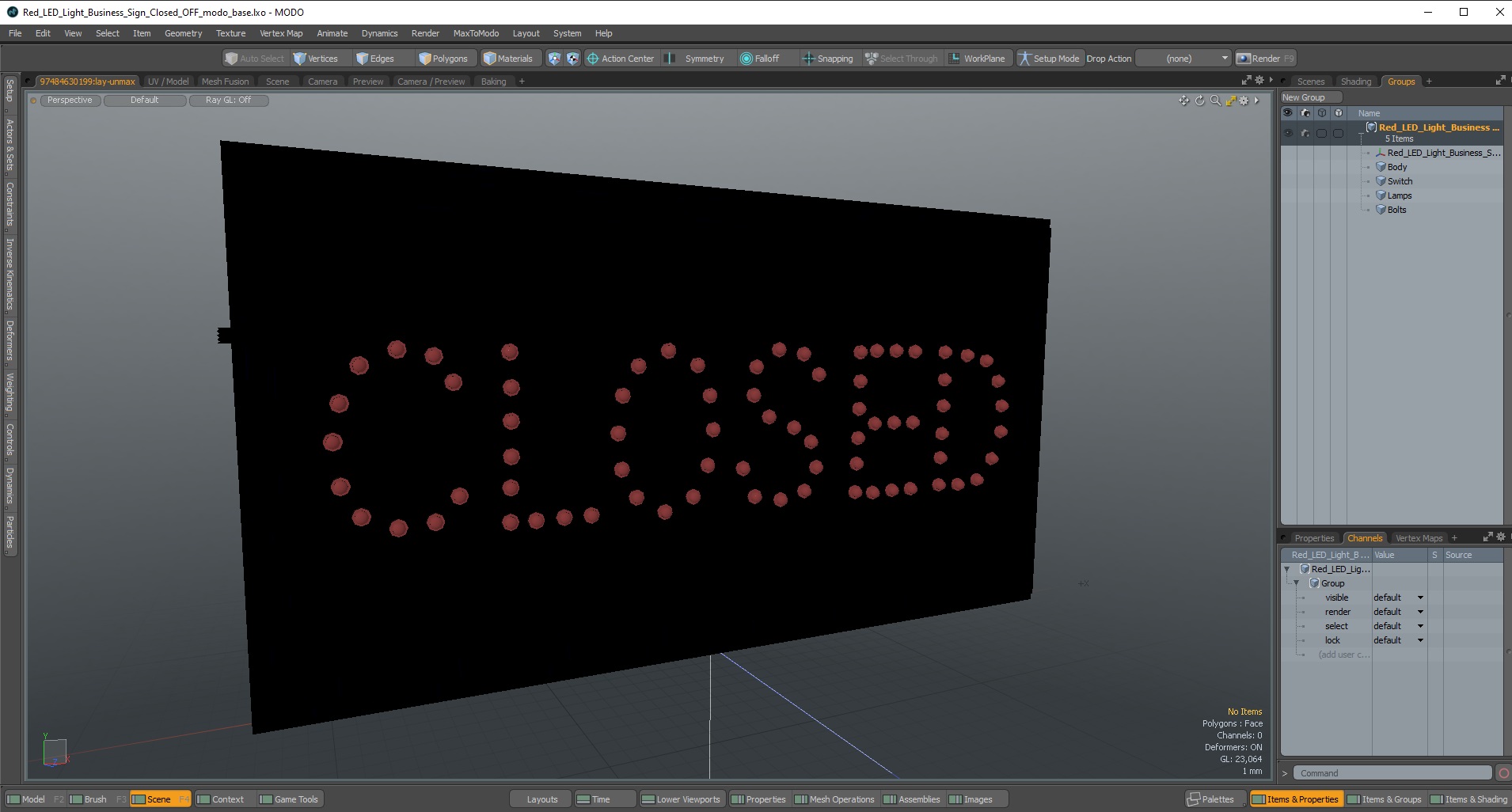 3D Red LED Light Business Sign Closed OFF model