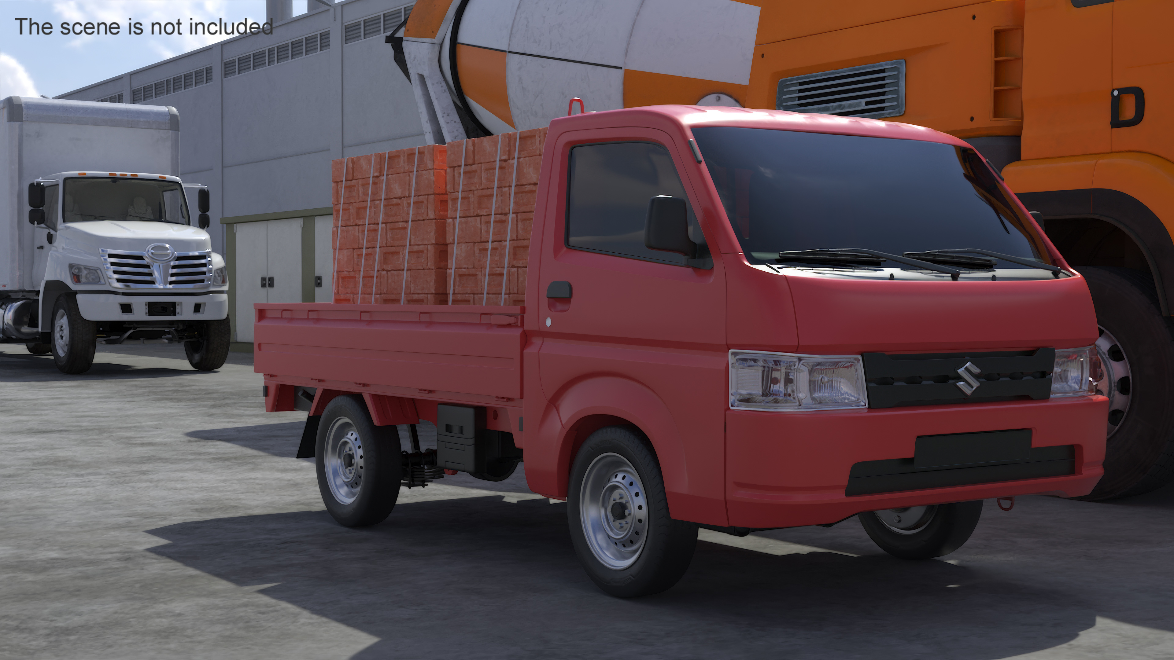 Red Suzuki Carry Truck with a Load of Bricks 3D model