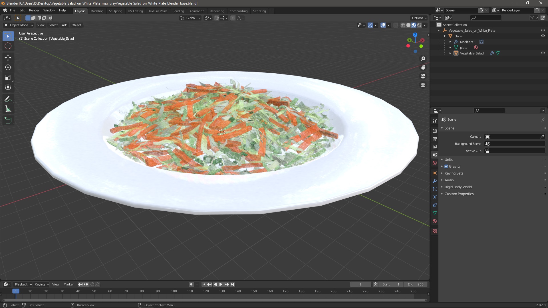 3D model Vegetable Salad on White Plate