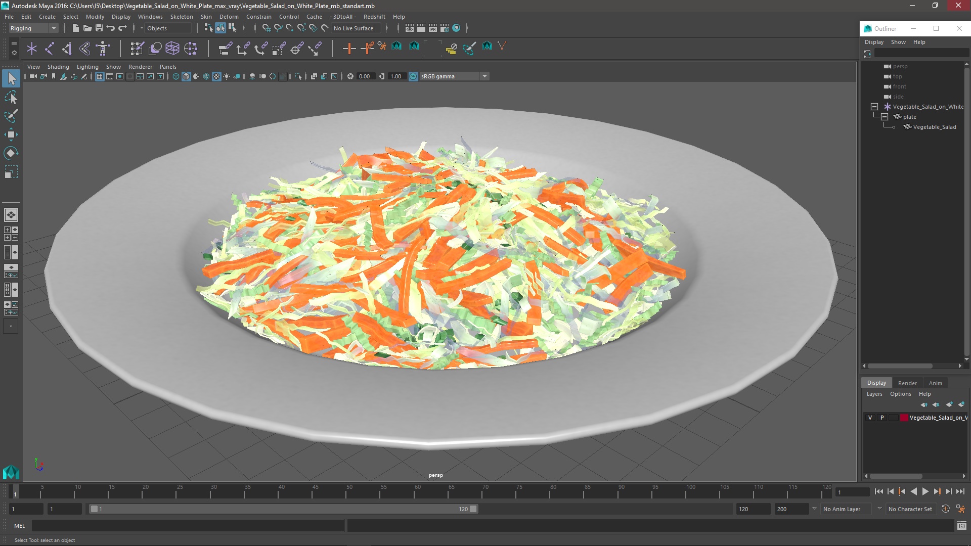 3D model Vegetable Salad on White Plate