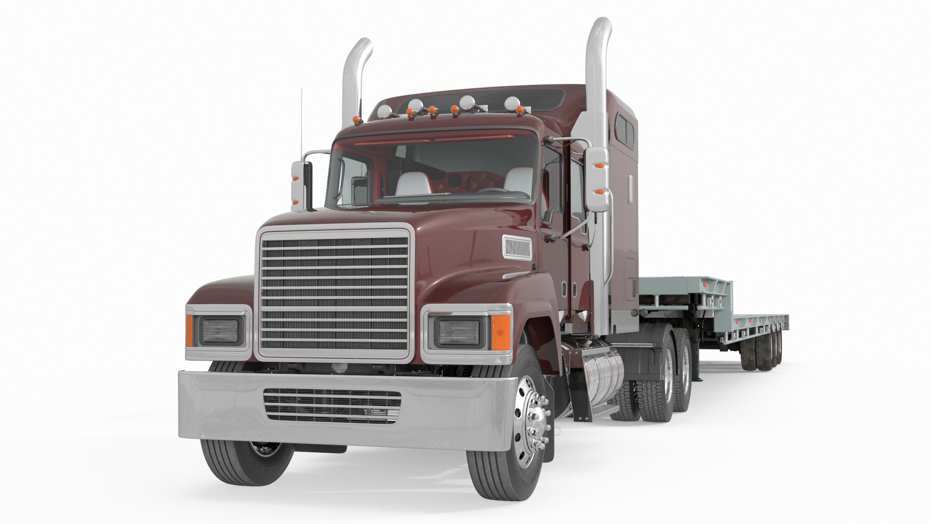 Freight Truck with Flatbed Semi Trailer 3D model