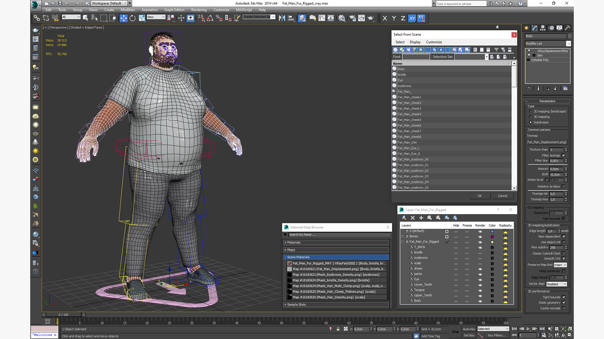 3D Fat Man Fur Rigged model