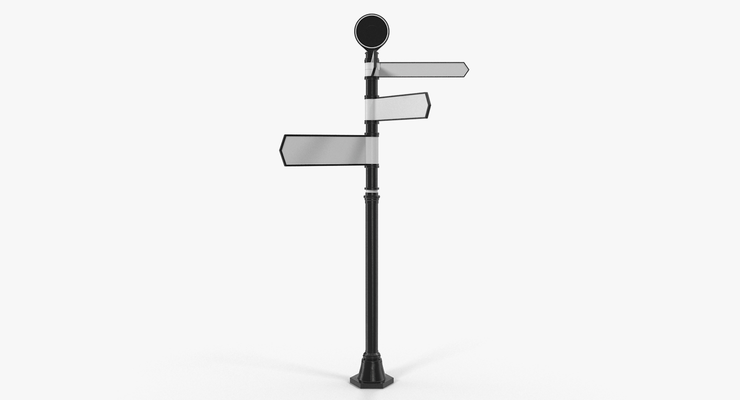 Blank Four Way Signpost Black 3D model