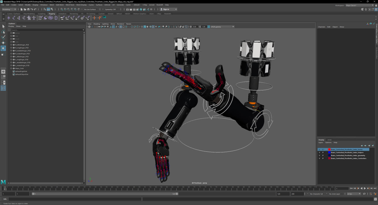 Brain Controlled Prosthetic Limbs Rigged for Maya 3D model