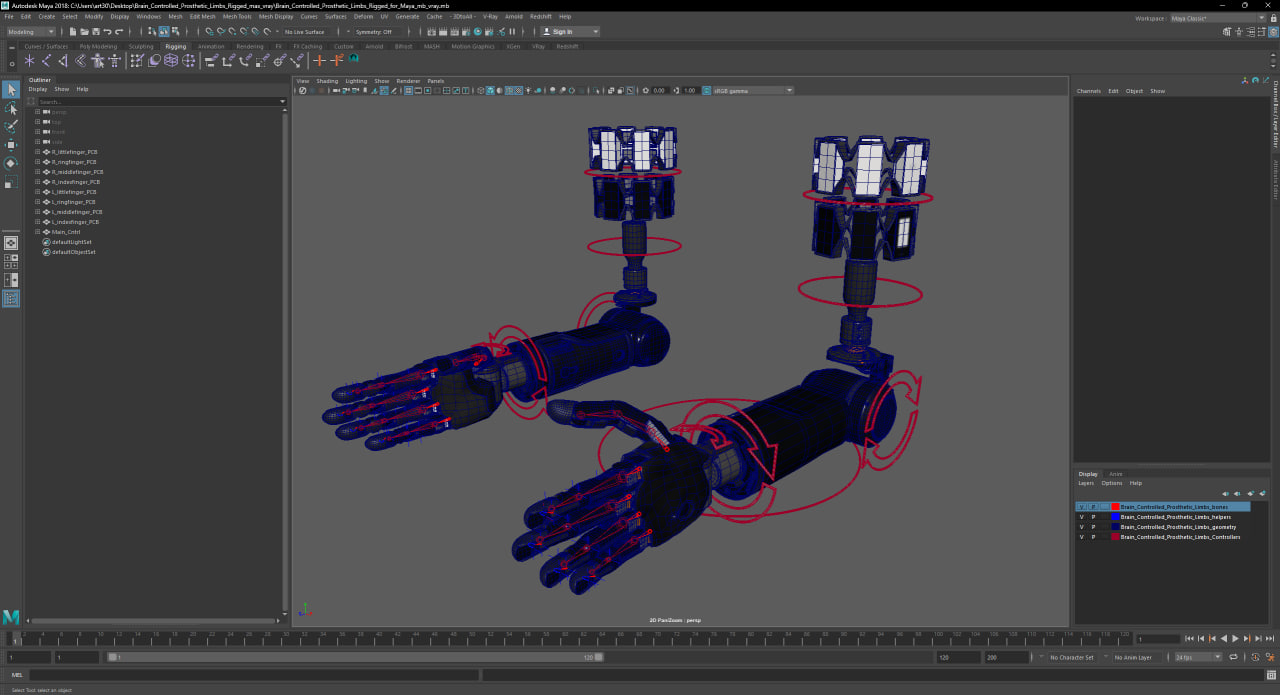 Brain Controlled Prosthetic Limbs Rigged for Maya 3D model