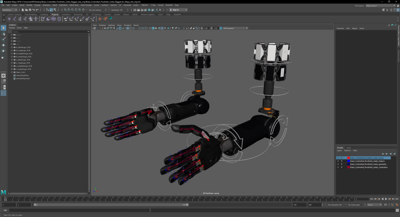 Brain Controlled Prosthetic Limbs Rigged for Maya 3D model