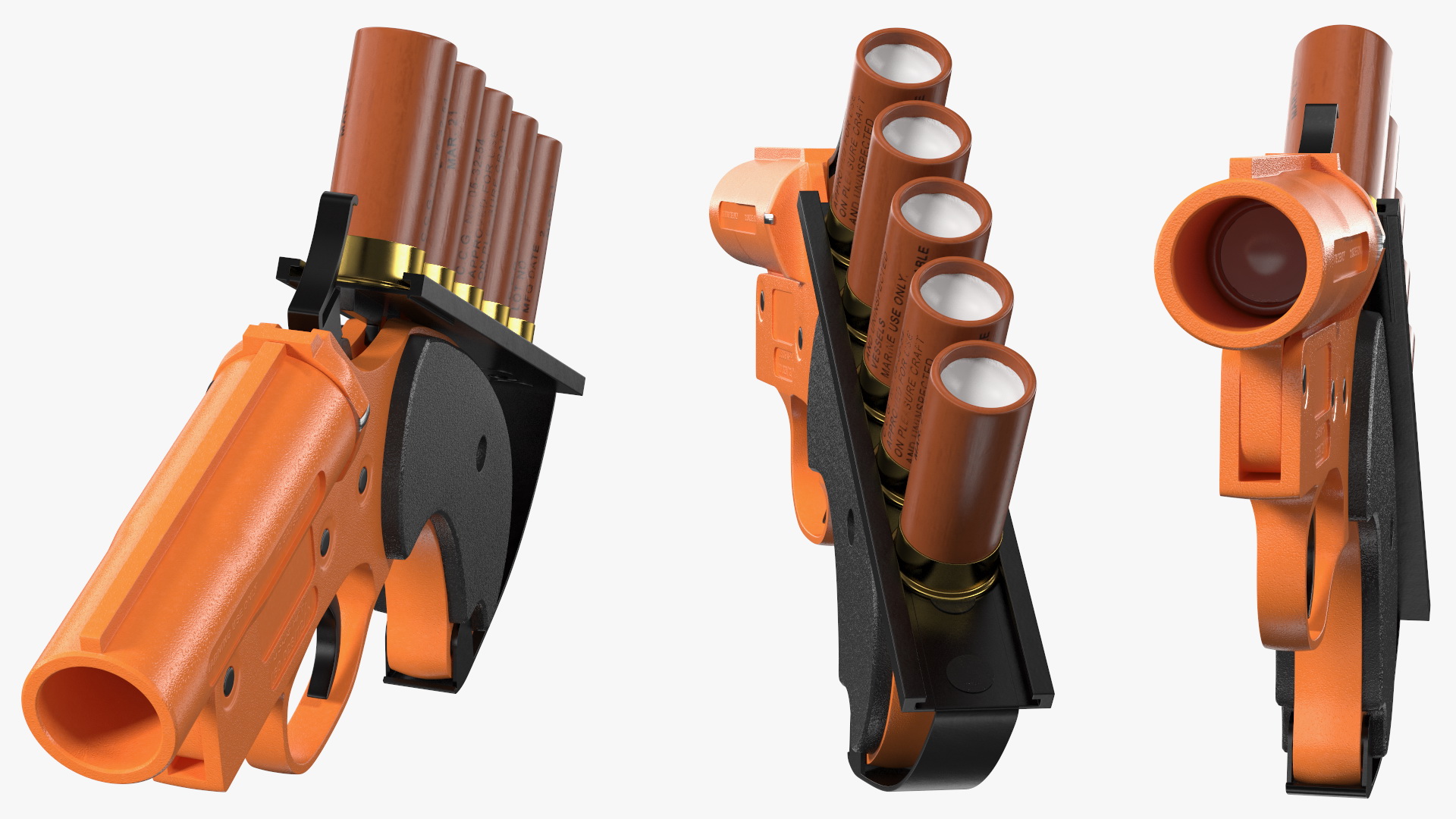 Signal Flare Launcher with 12 Gauge Aerial Flares 3D model