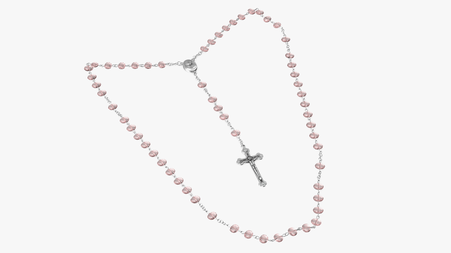 3D model Catholic Rosary Beads with Cross Pendant Pink