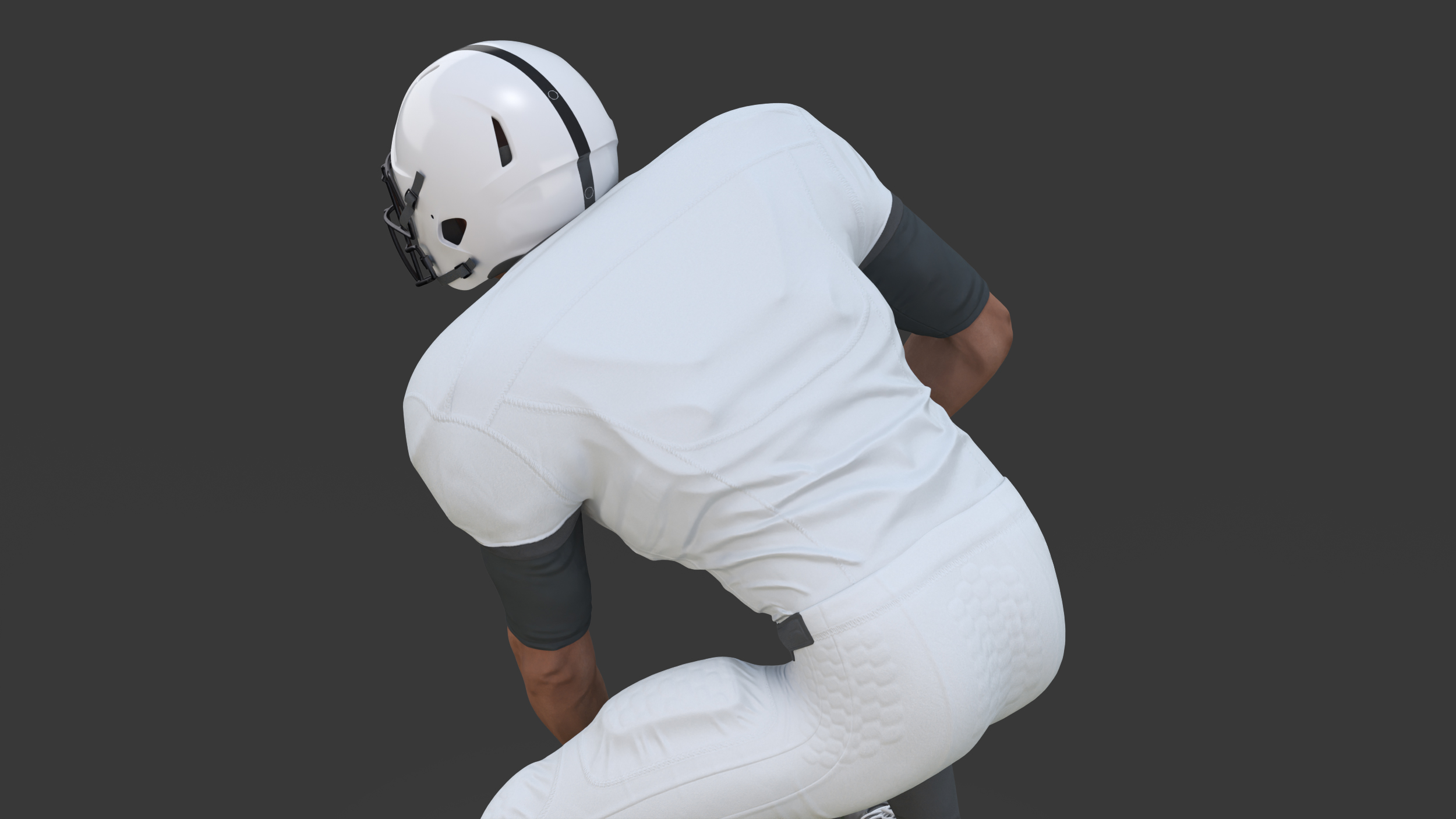 3D American Football Player Crouching Black Man White Uniform model