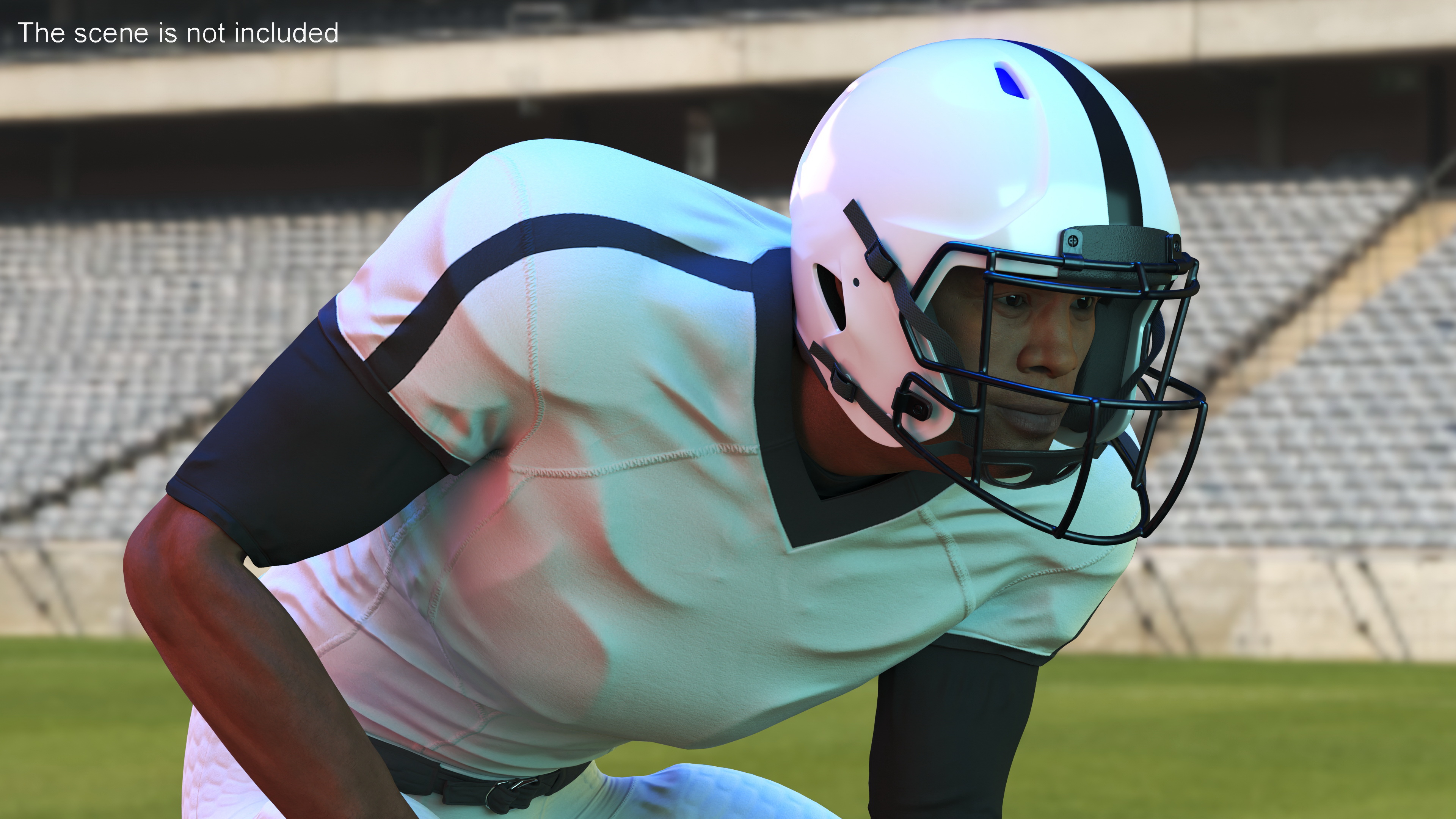 3D American Football Player Crouching Black Man White Uniform model