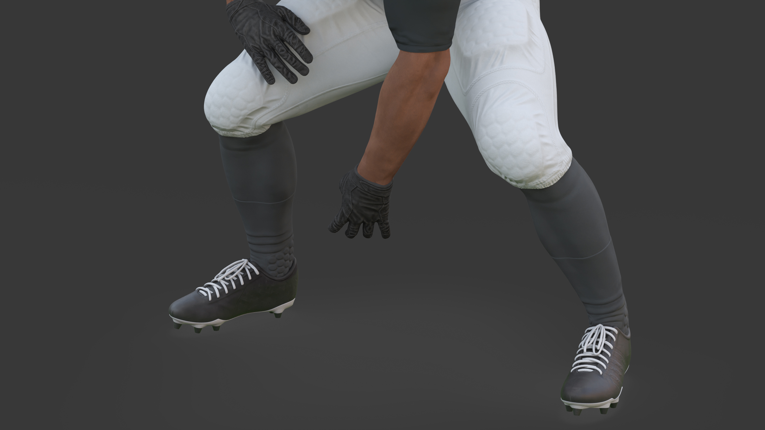 3D American Football Player Crouching Black Man White Uniform model