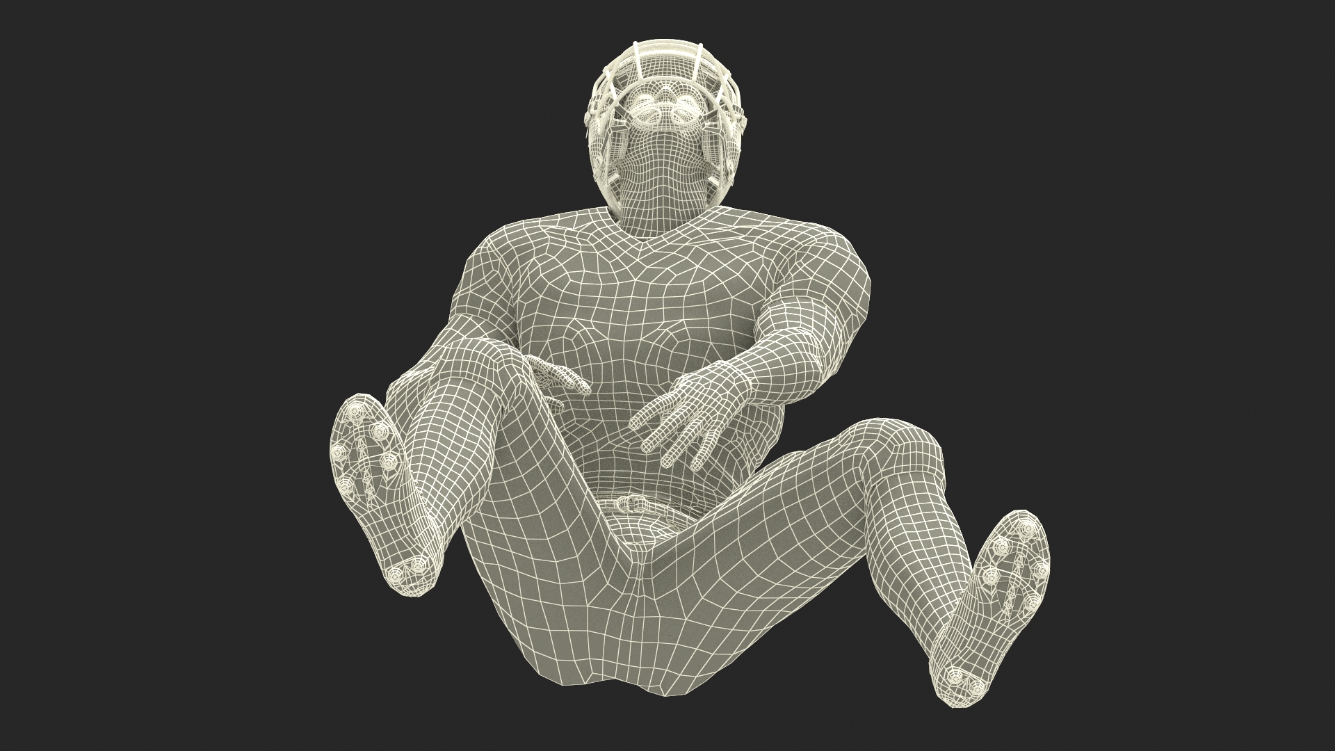 3D American Football Player Crouching Black Man White Uniform model