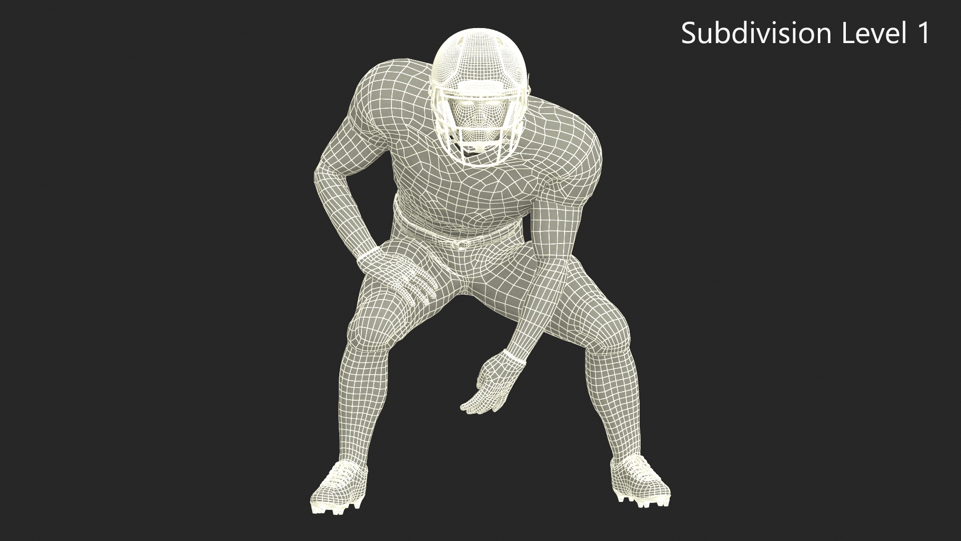 3D American Football Player Crouching Black Man White Uniform model