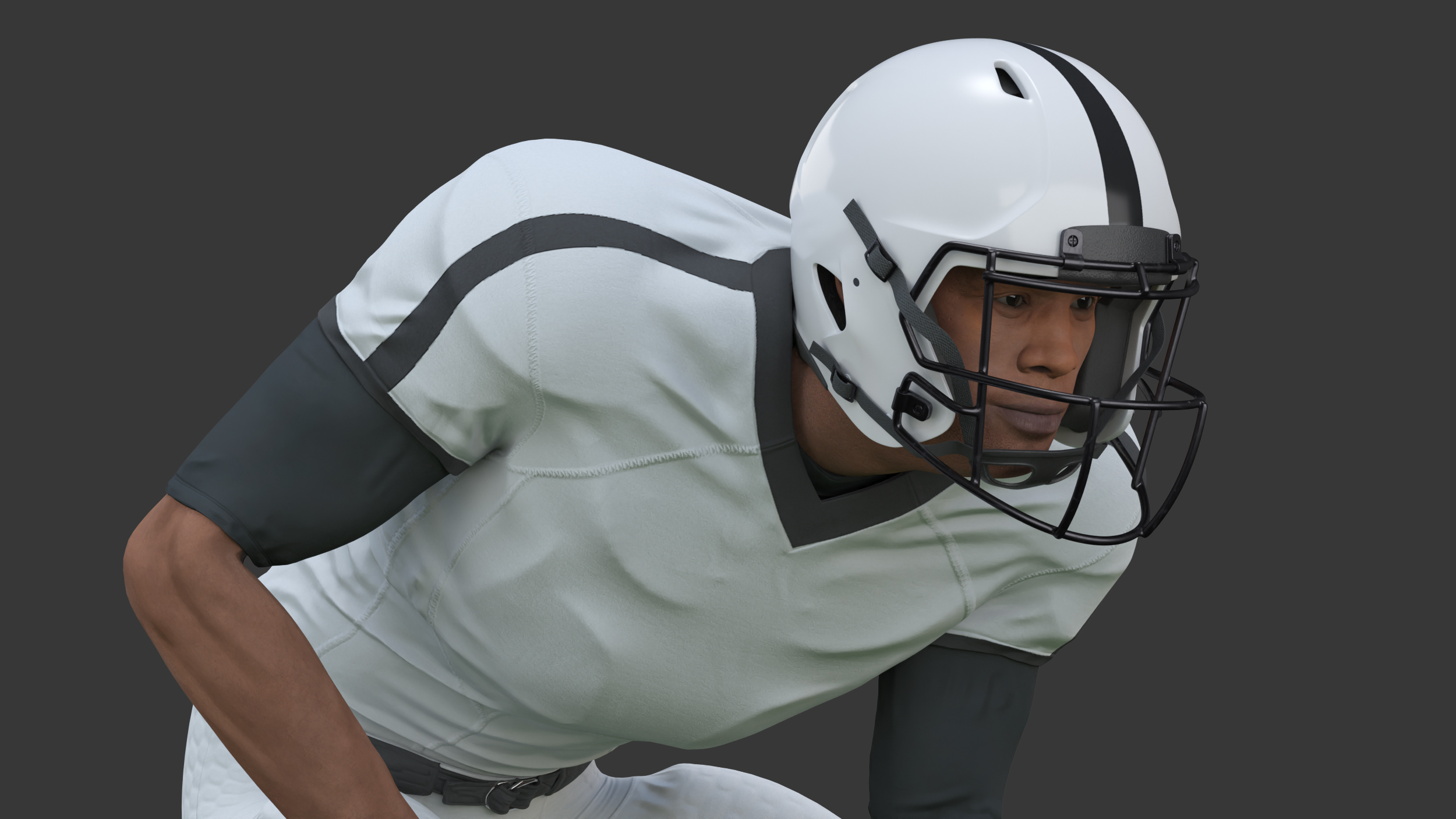 3D American Football Player Crouching Black Man White Uniform model