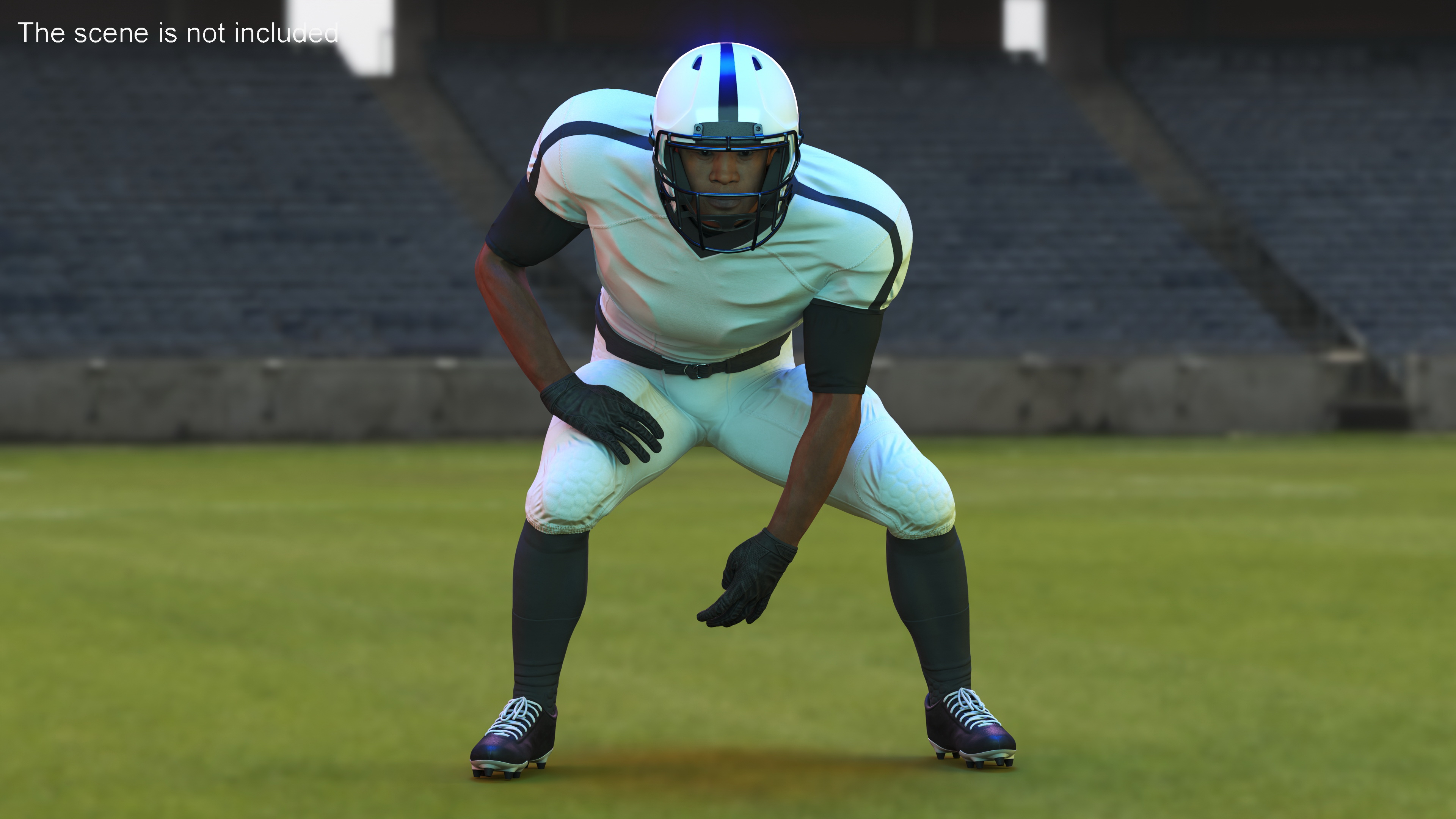 3D American Football Player Crouching Black Man White Uniform model