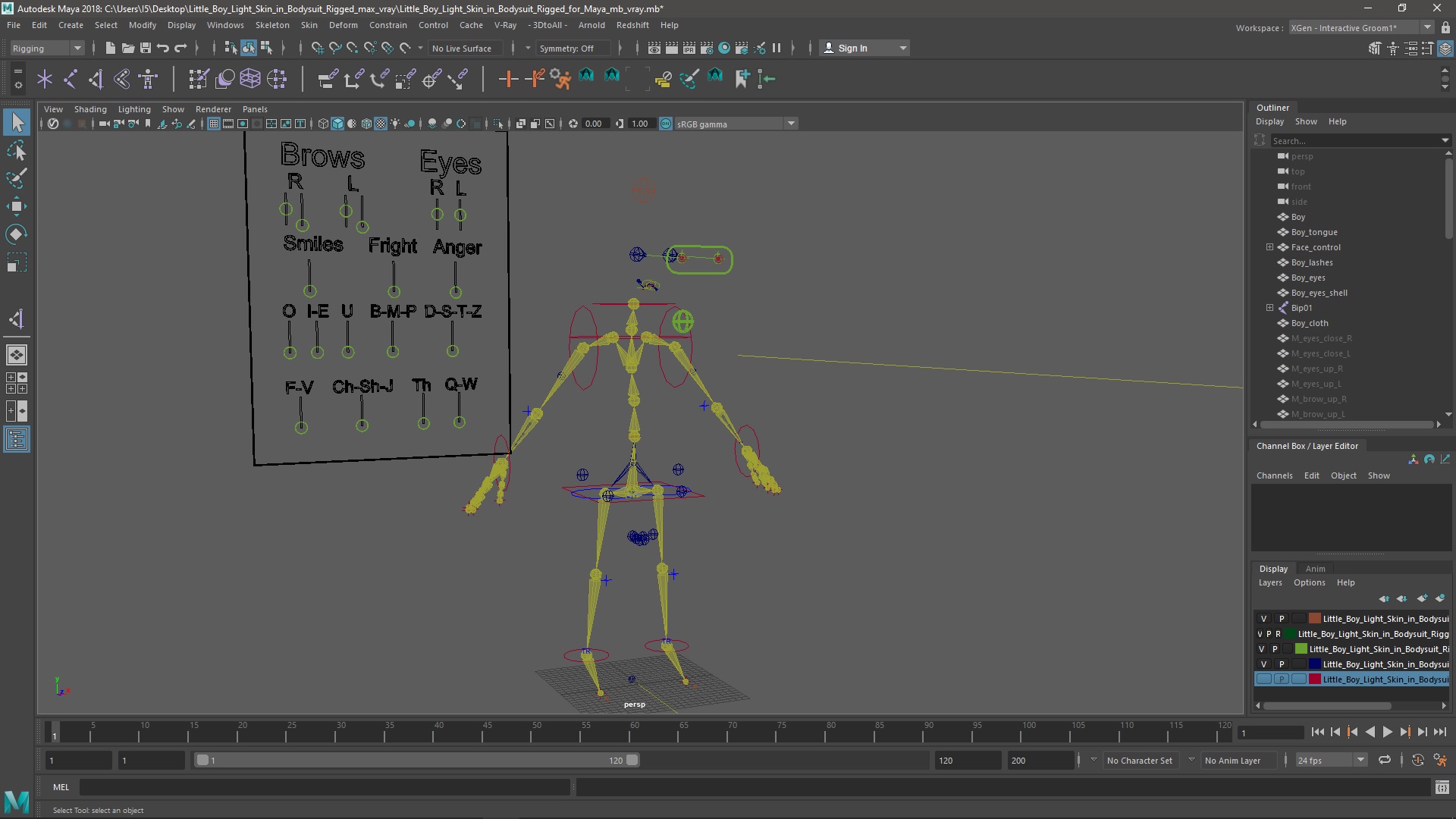 Little Boy Light Skin in Bodysuit Rigged for Maya 3D model