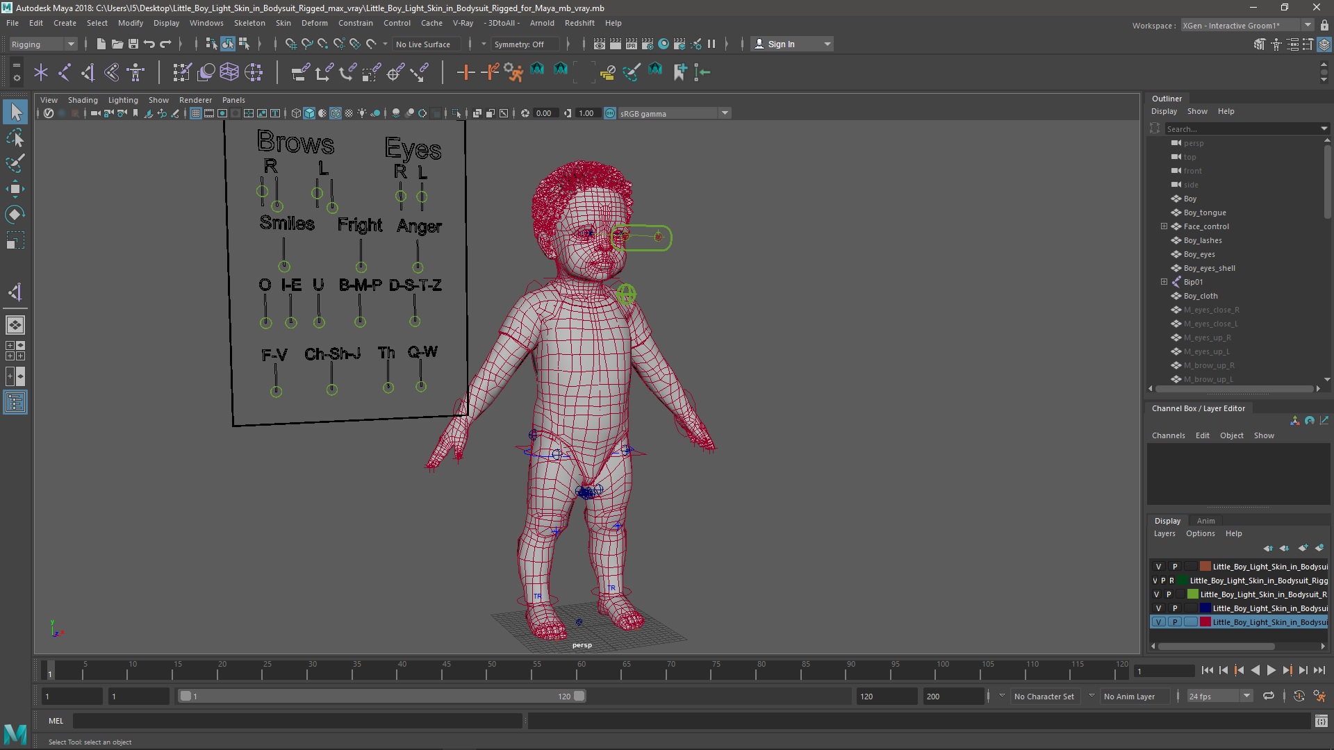 Little Boy Light Skin in Bodysuit Rigged for Maya 3D model