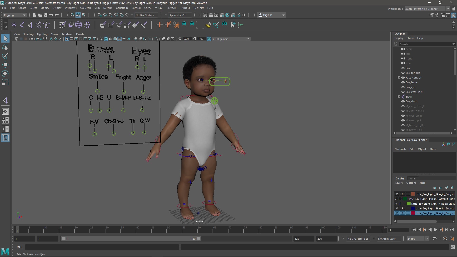 Little Boy Light Skin in Bodysuit Rigged for Maya 3D model