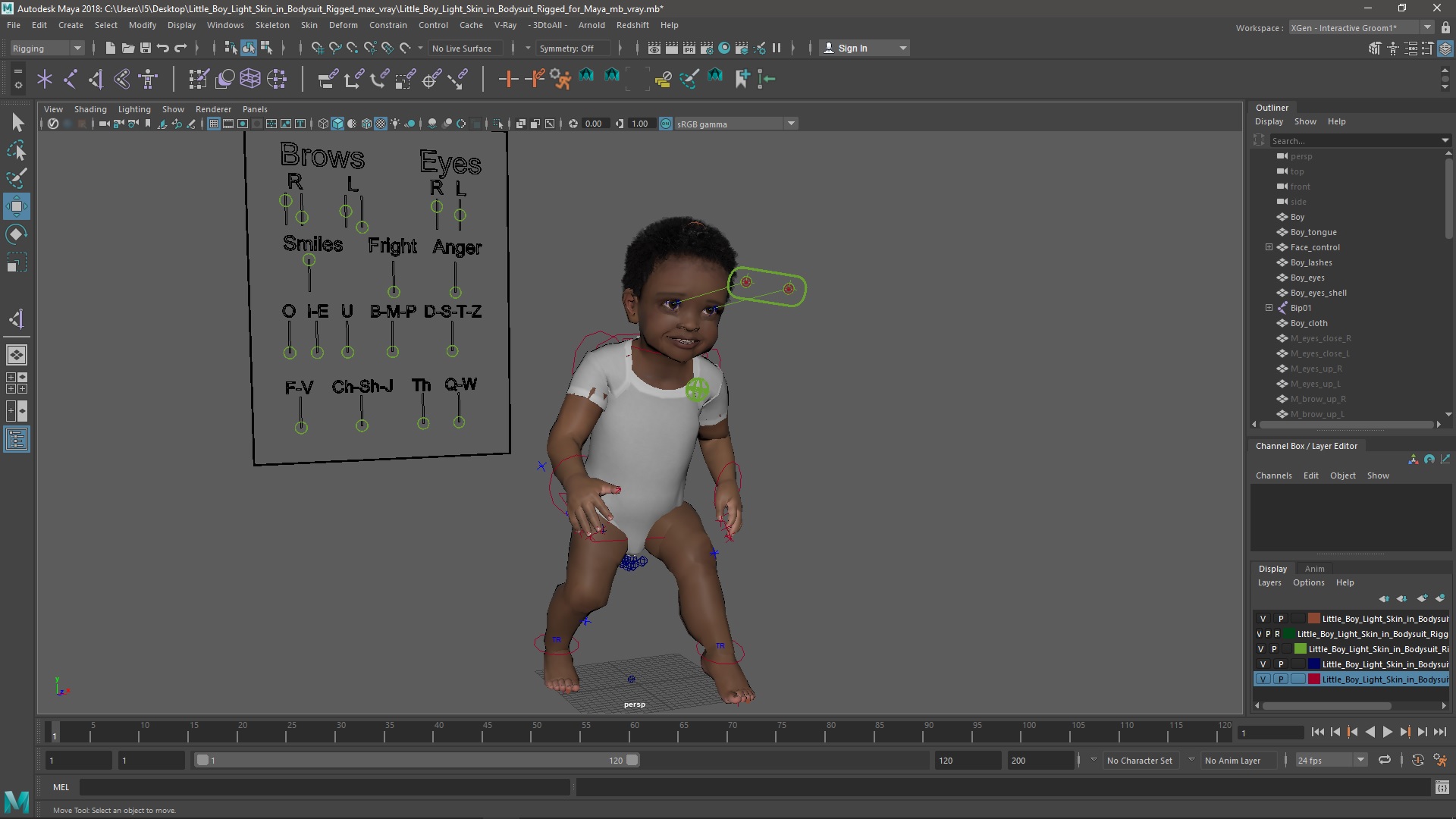 Little Boy Light Skin in Bodysuit Rigged for Maya 3D model