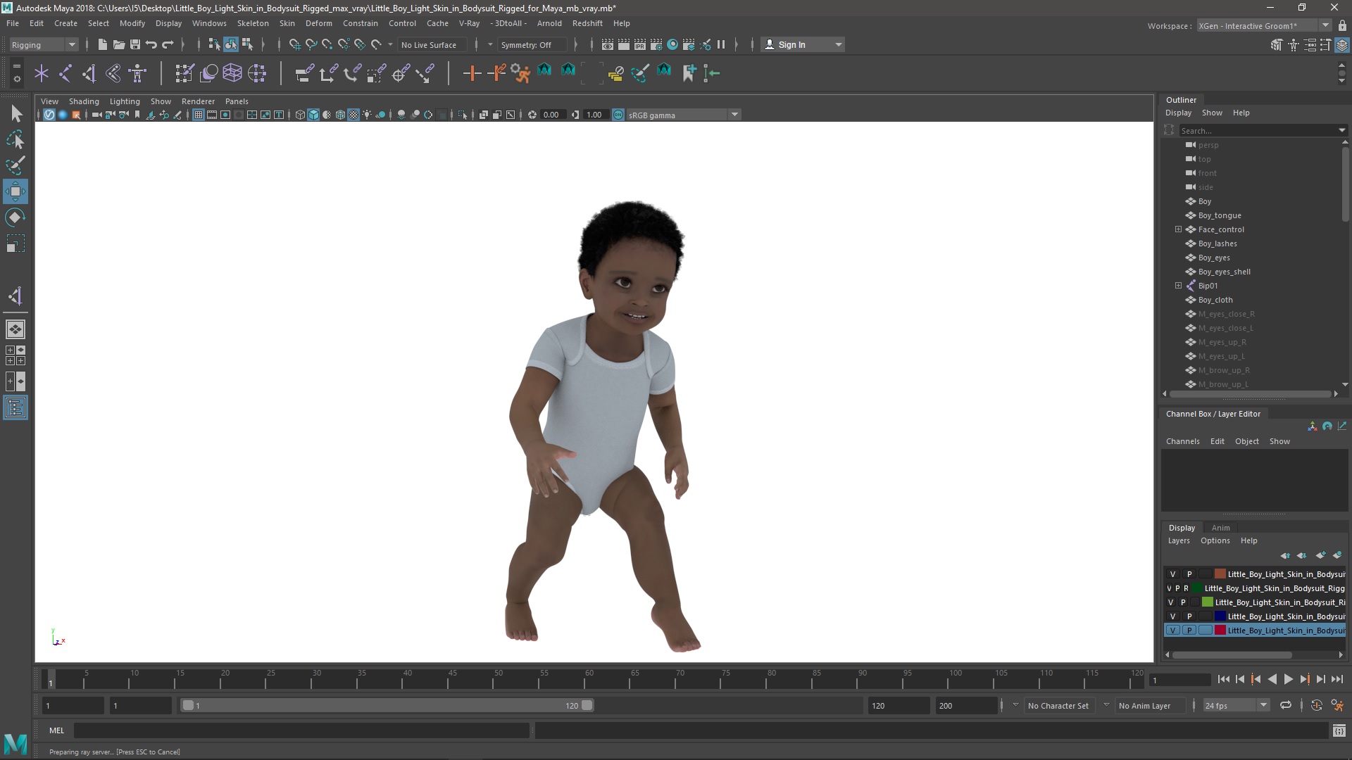 Little Boy Light Skin in Bodysuit Rigged for Maya 3D model