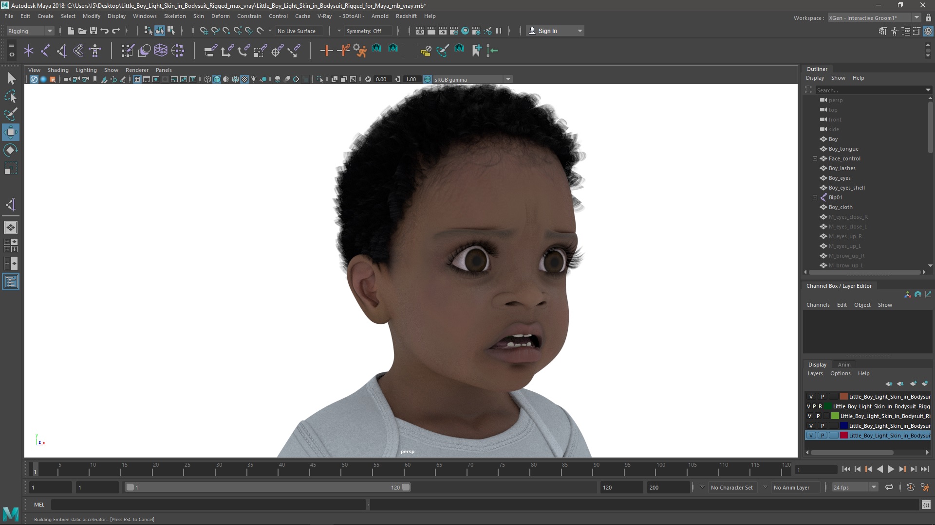 Little Boy Light Skin in Bodysuit Rigged for Maya 3D model