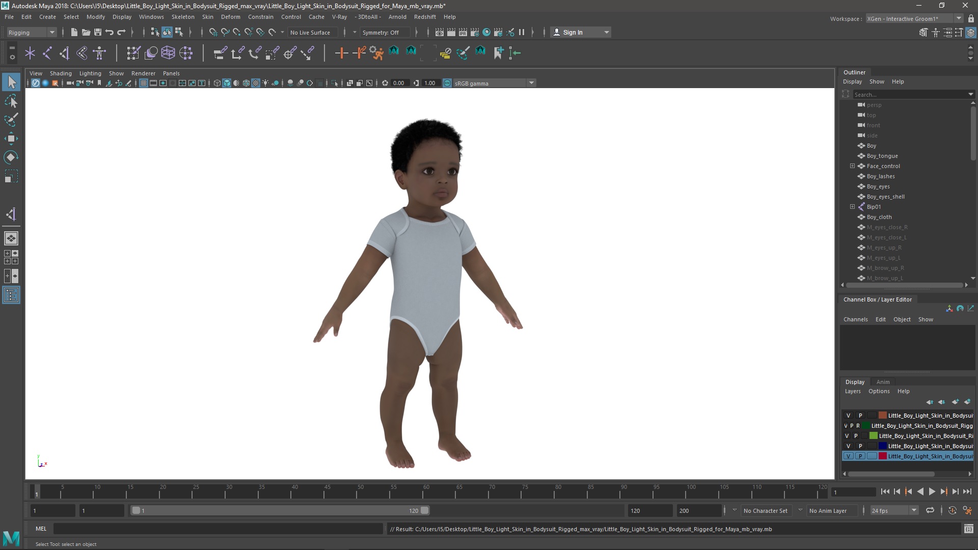 Little Boy Light Skin in Bodysuit Rigged for Maya 3D model