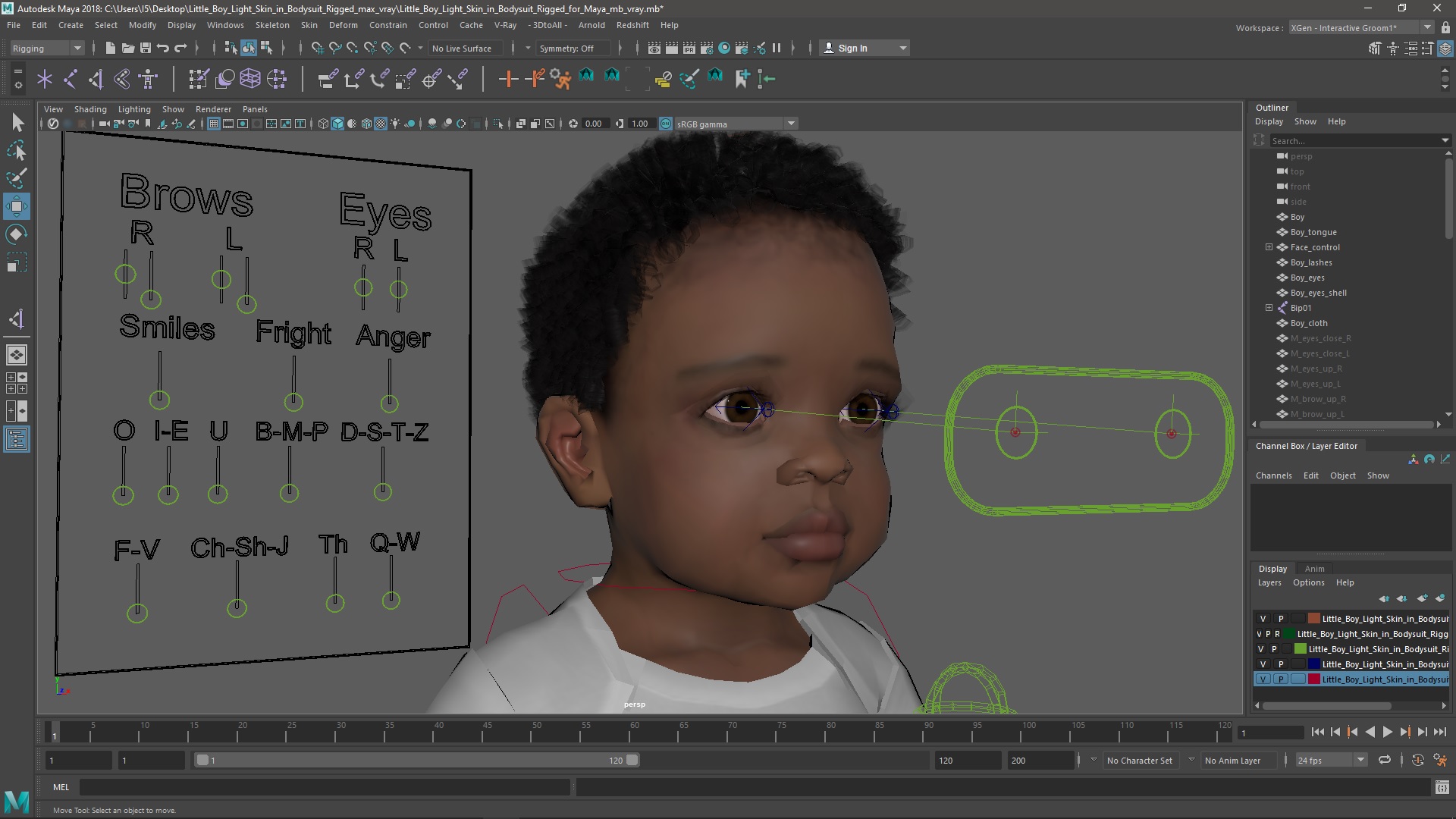 Little Boy Light Skin in Bodysuit Rigged for Maya 3D model