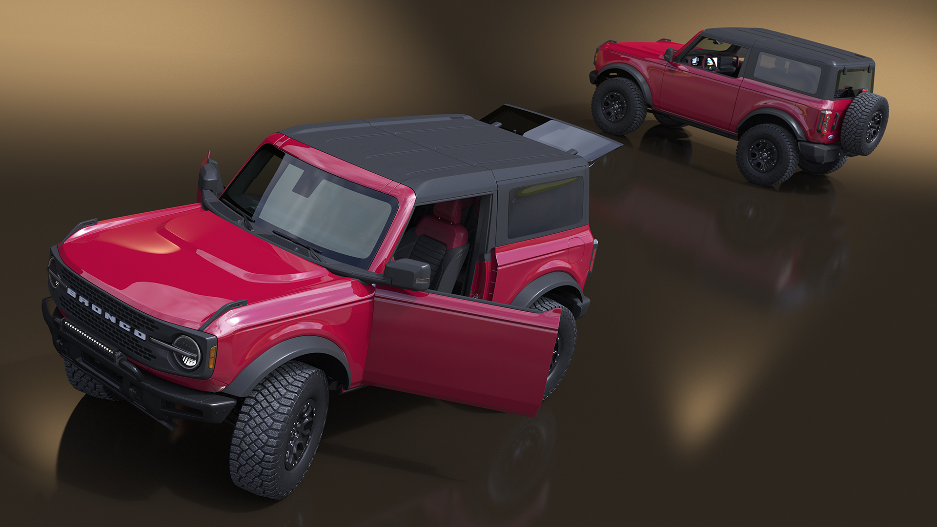 3D Ford Bronco Two Door SUV Rapid Red Rigged