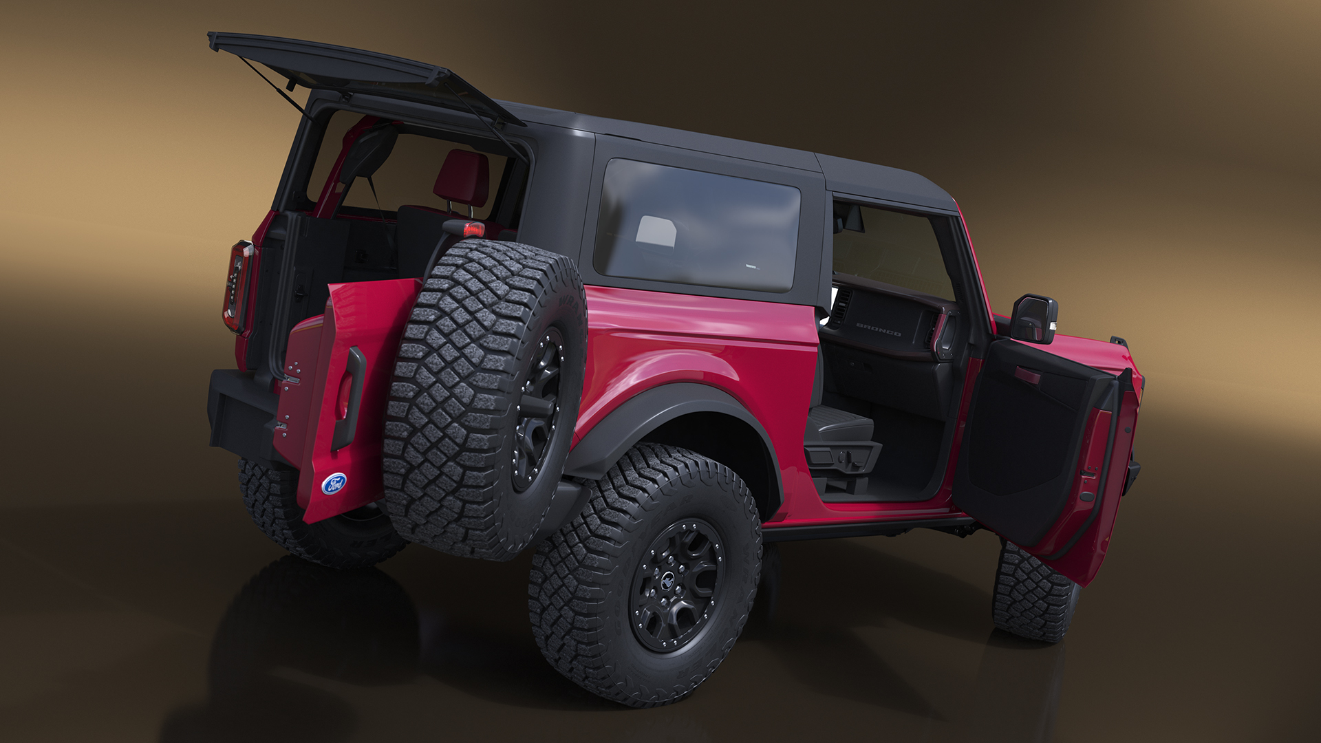 3D Ford Bronco Two Door SUV Rapid Red Rigged