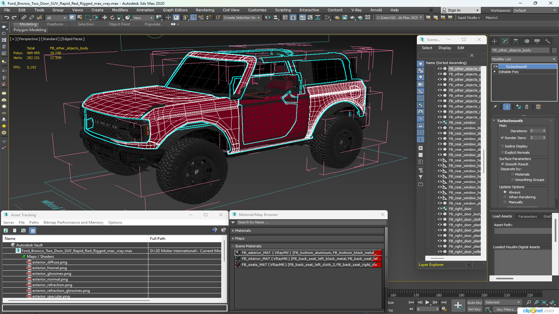 3D Ford Bronco Two Door SUV Rapid Red Rigged