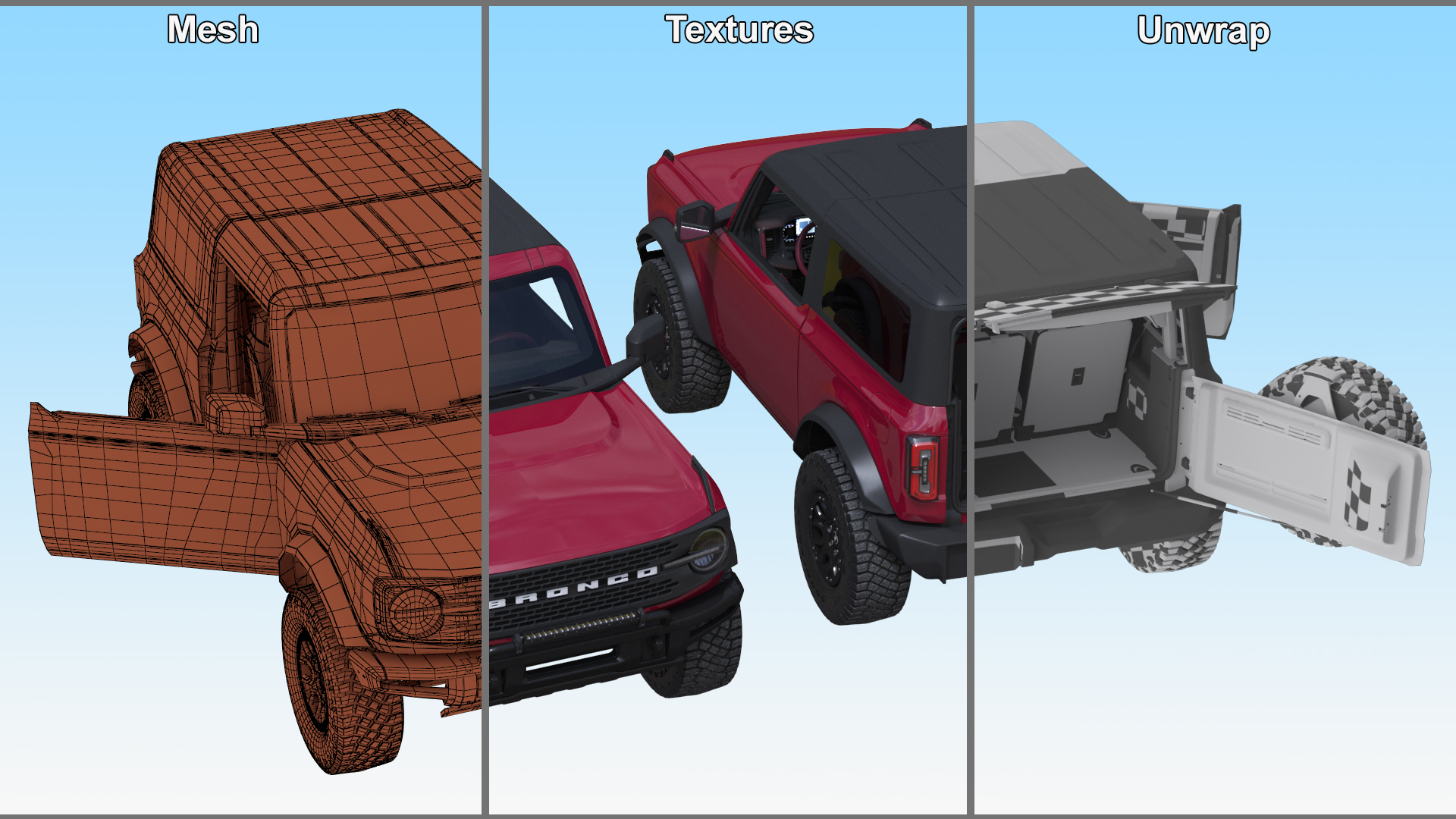 3D Ford Bronco Two Door SUV Rapid Red Rigged