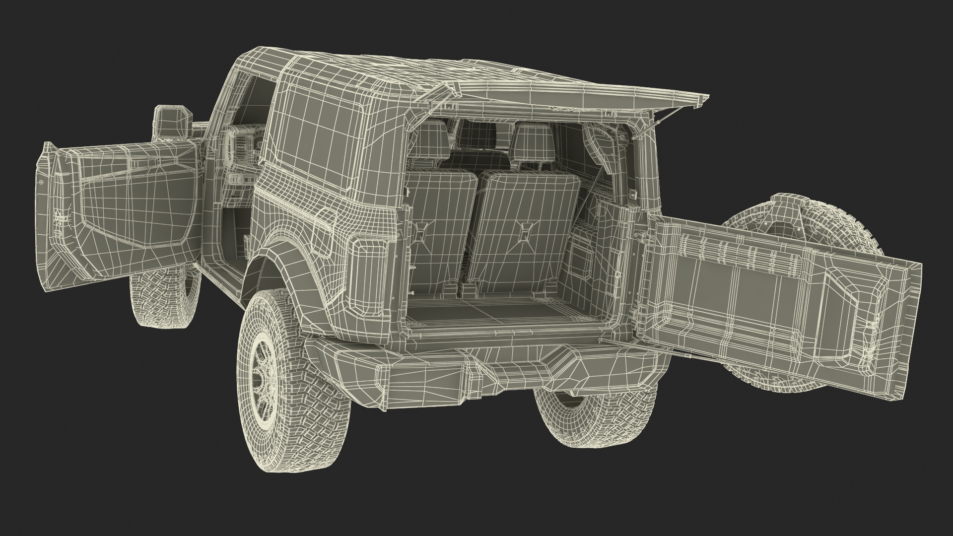 3D Ford Bronco Two Door SUV Rapid Red Rigged