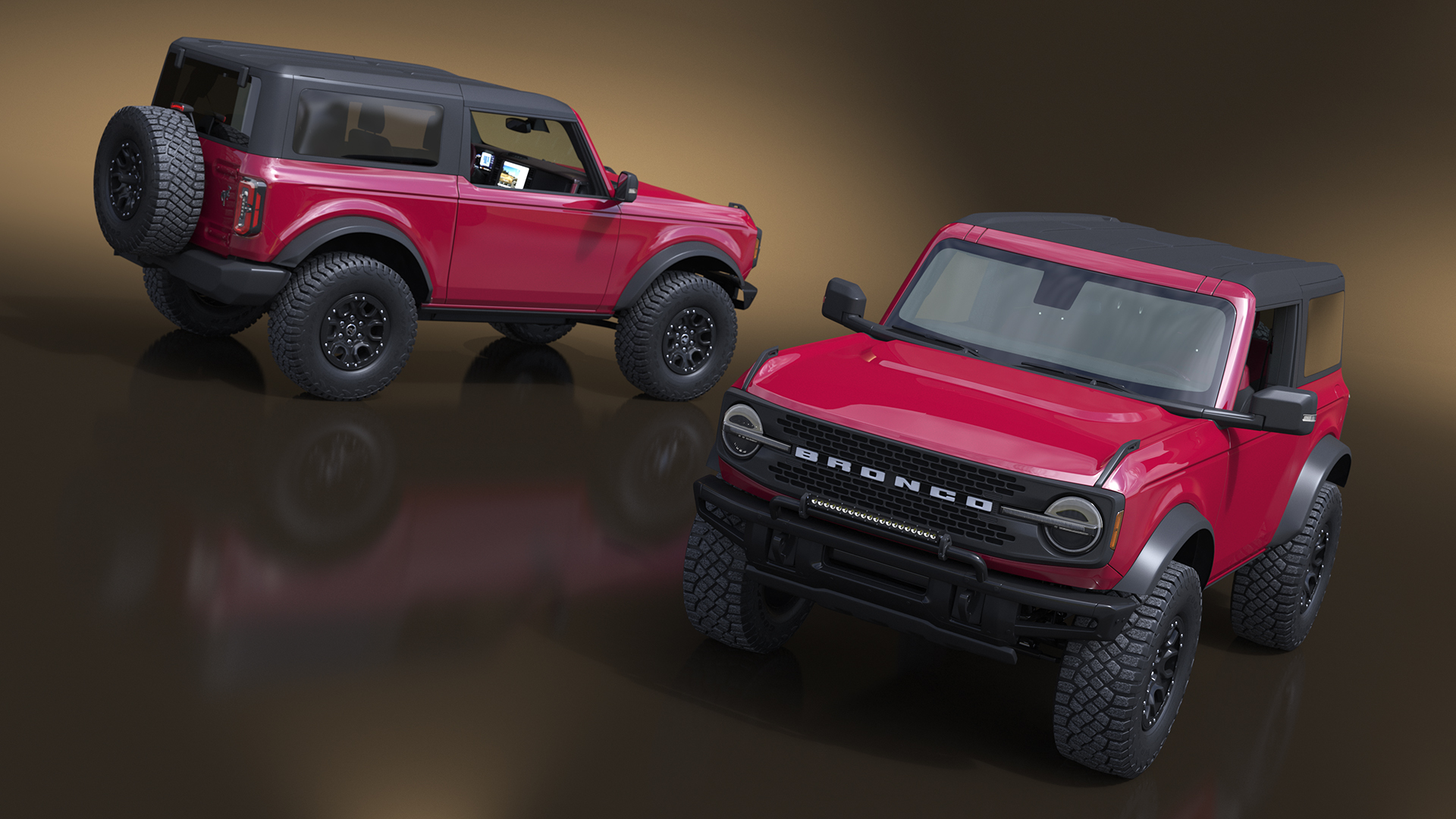 3D Ford Bronco Two Door SUV Rapid Red Rigged