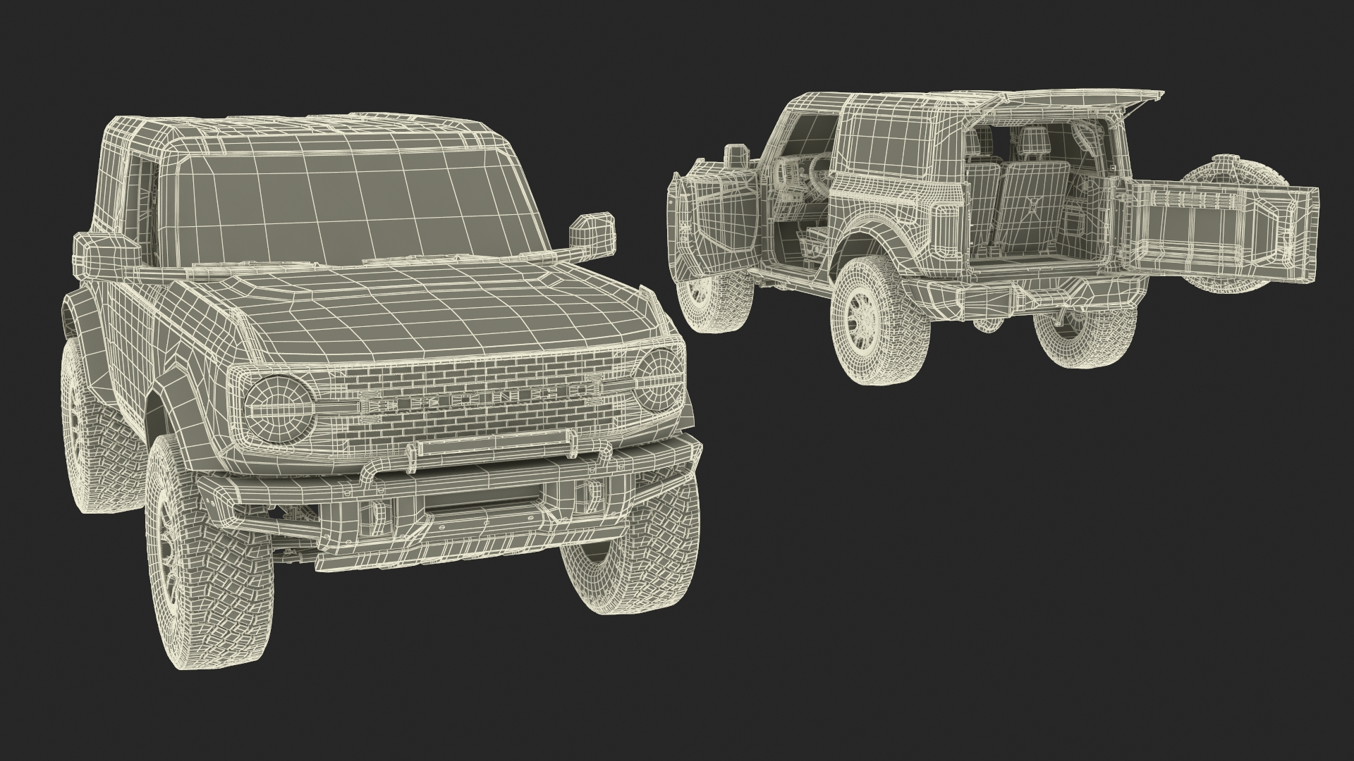 3D Ford Bronco Two Door SUV Rapid Red Rigged