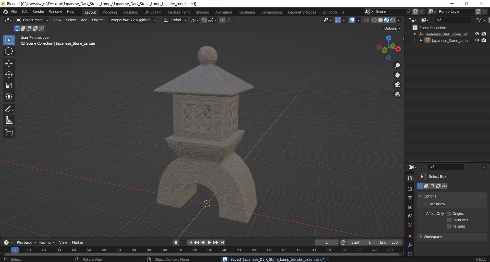 Japanese Dark Stone Lamp 3D model