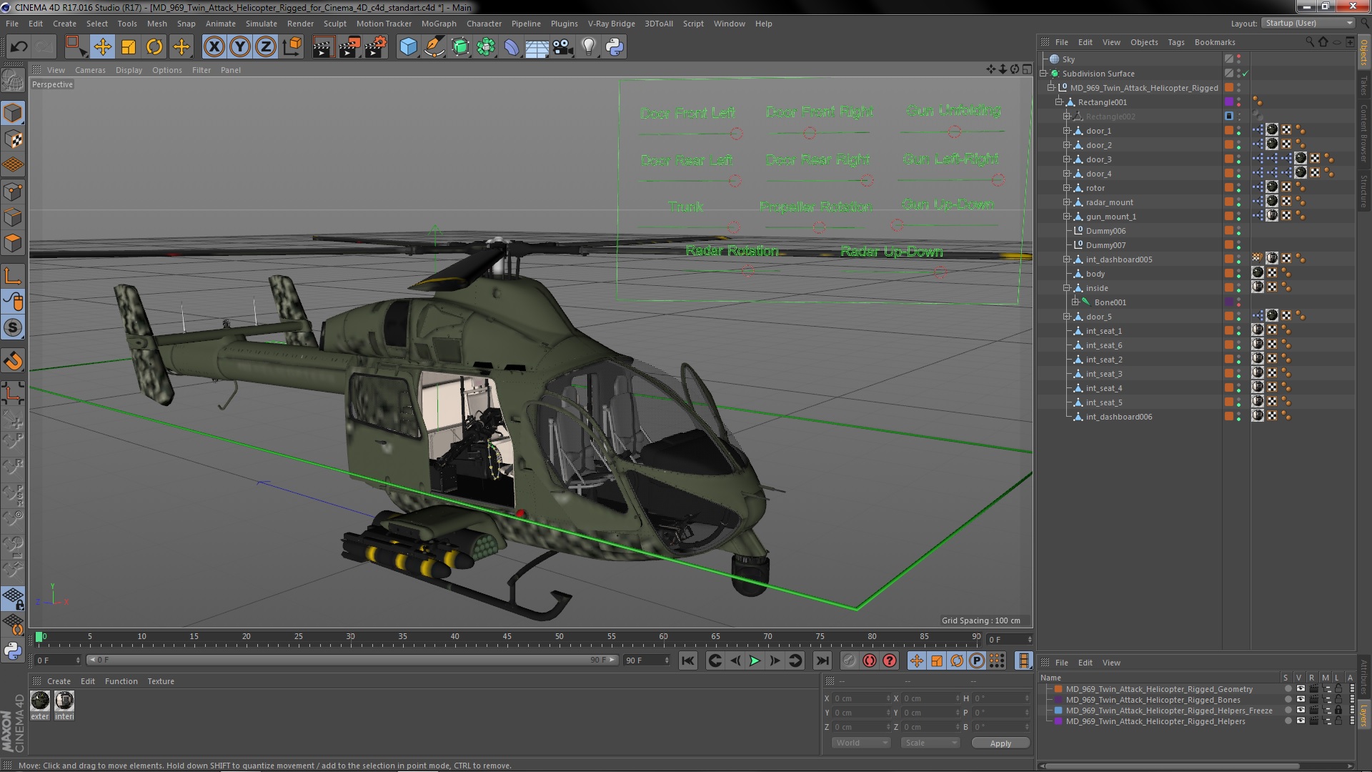 3D model MD 969 Twin Attack Helicopter Rigged for Cinema 4D