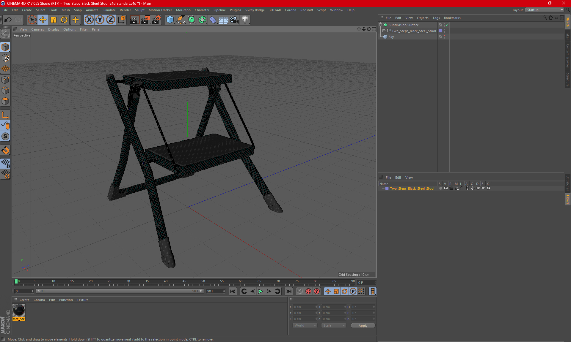 Two Steps Black Steel Stool 3D