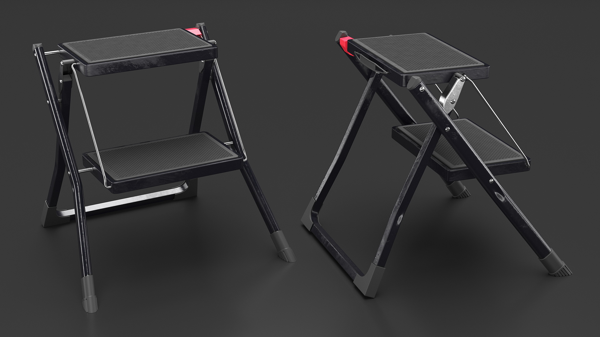 Two Steps Black Steel Stool 3D