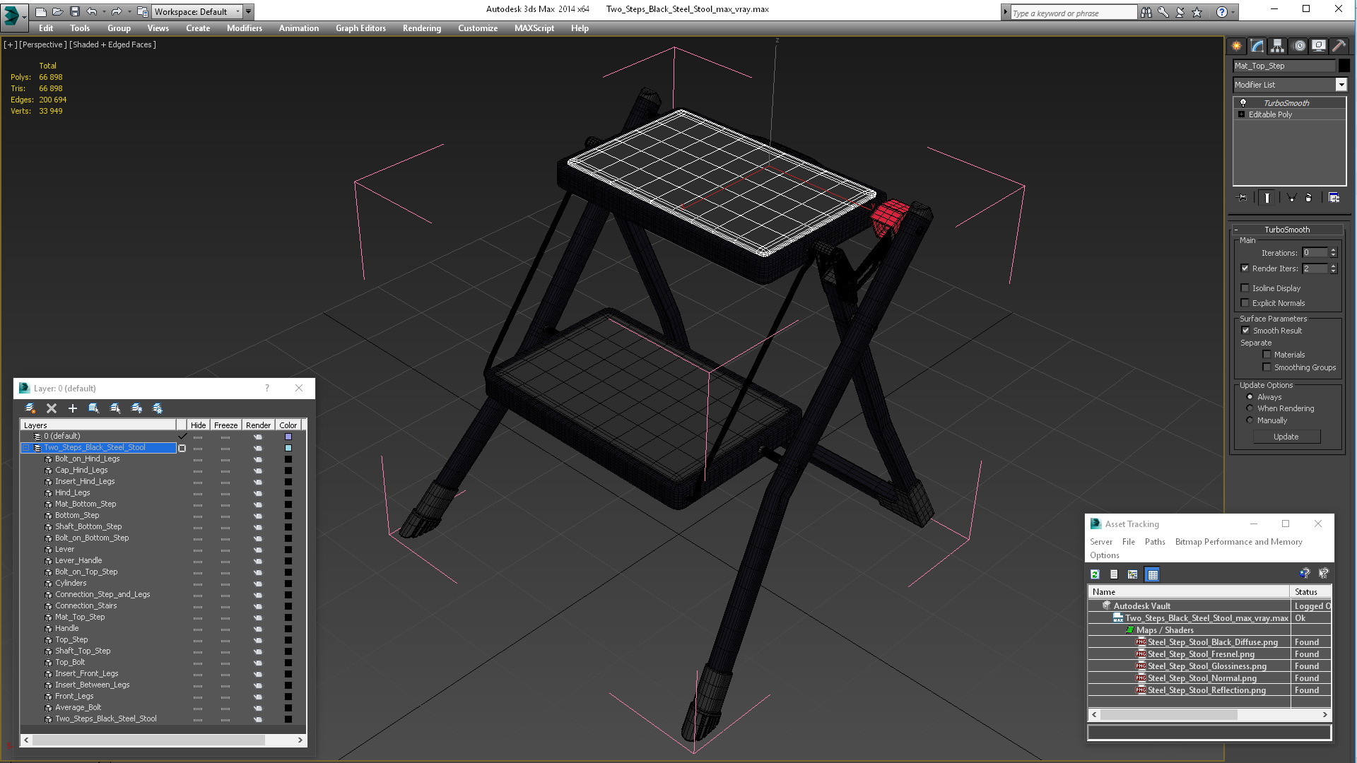 Two Steps Black Steel Stool 3D