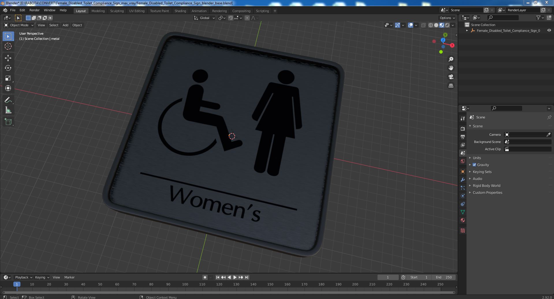 3D Female Disabled Toilet Compliance Sign model