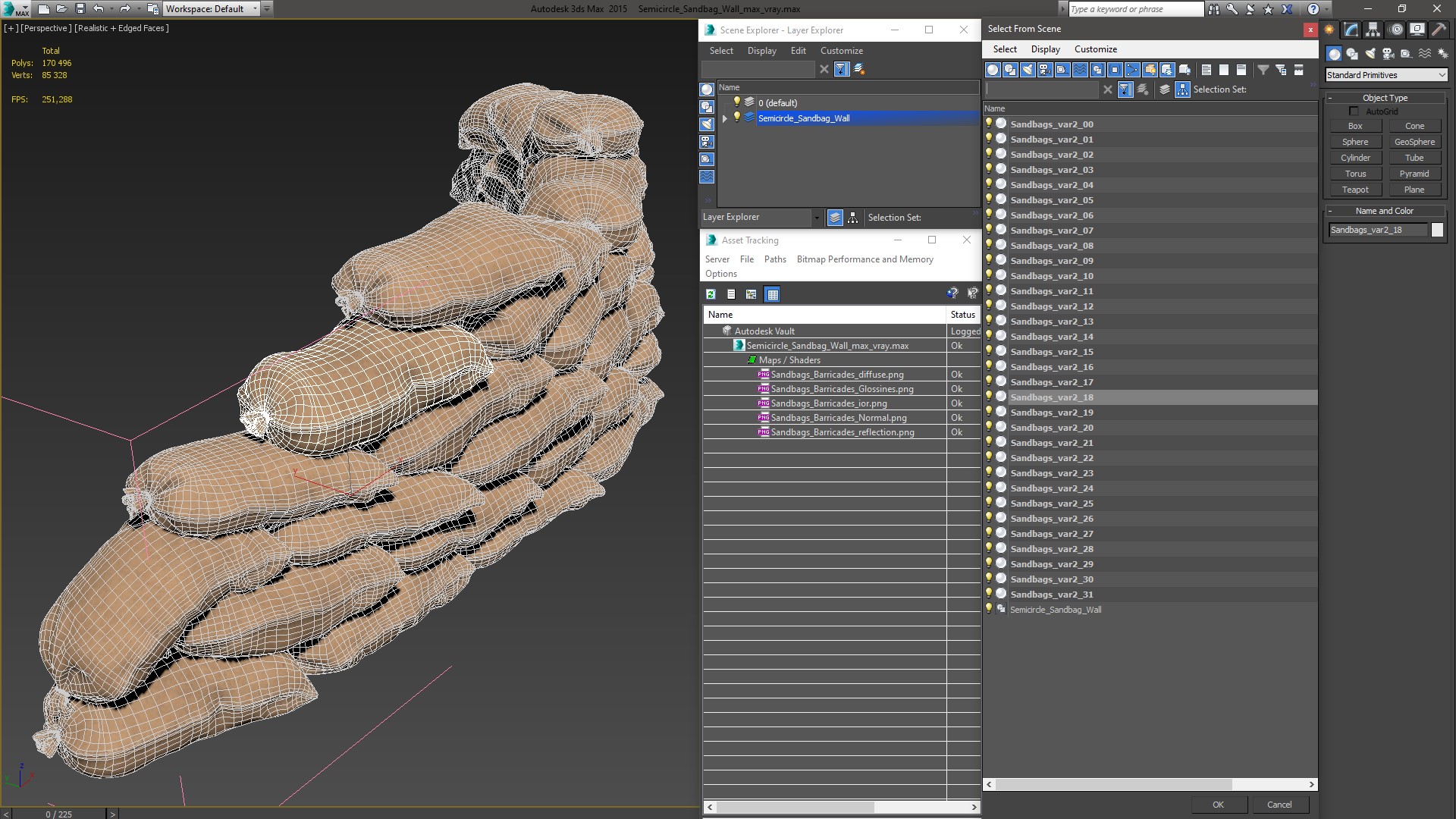 3D Semicircle Sandbag Wall model