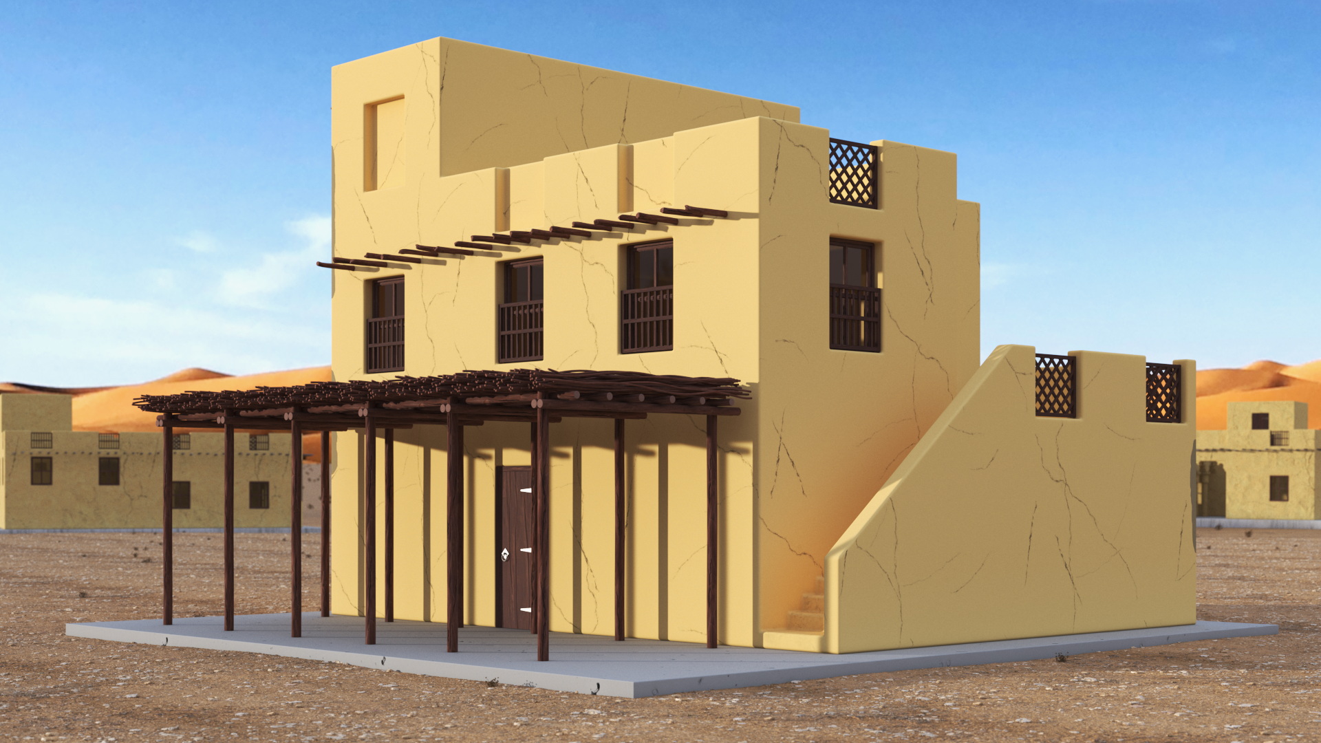 3D model Cartoon Arabian Traditional House with Canopy